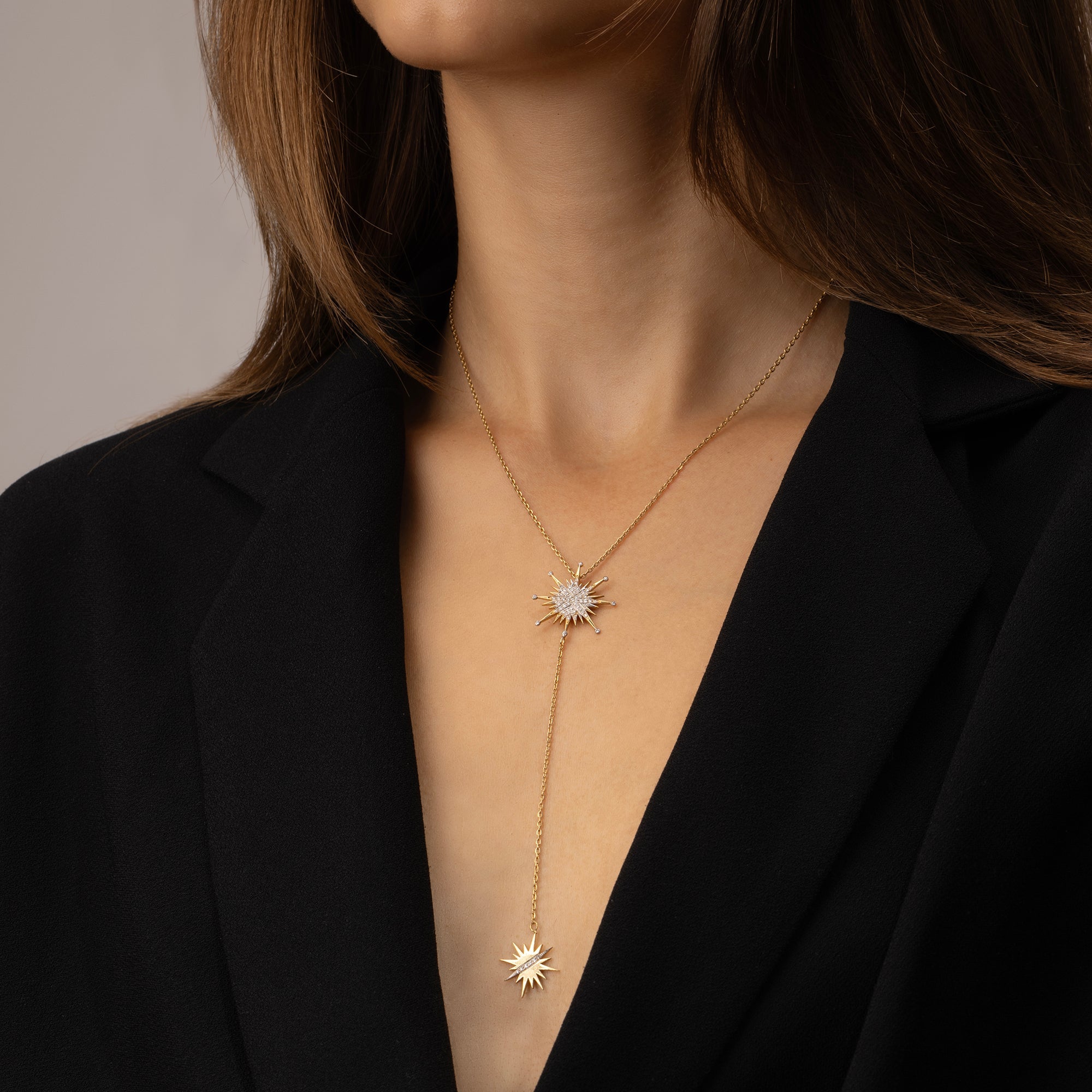 Diamond Splash Necklace with Dangling Pendant