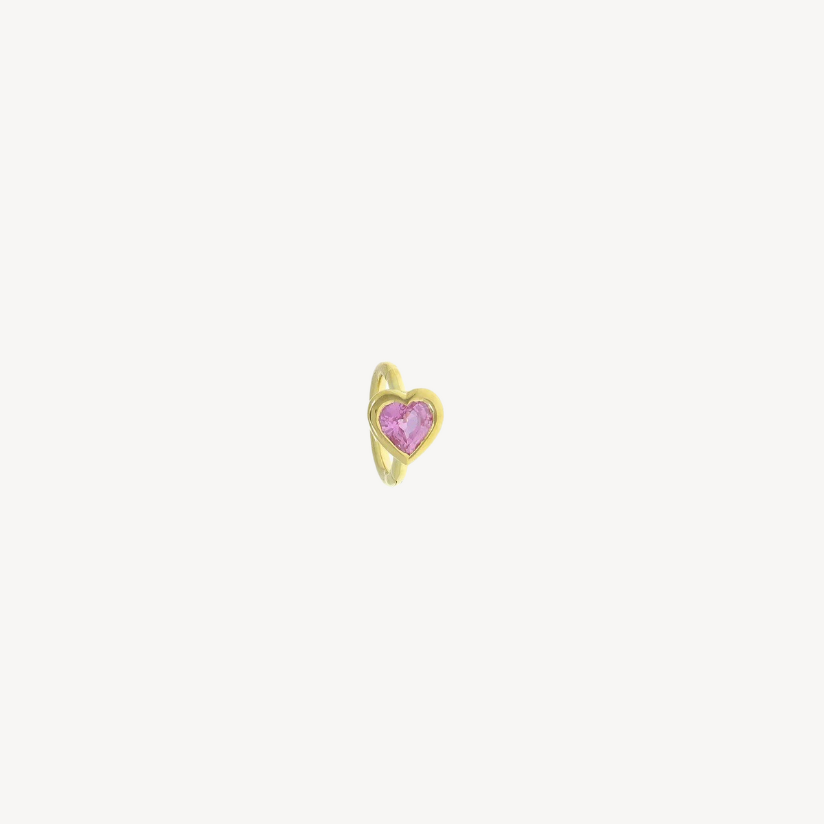 6.5mm Pink Sapphire Heart Yellow Gold Hoop