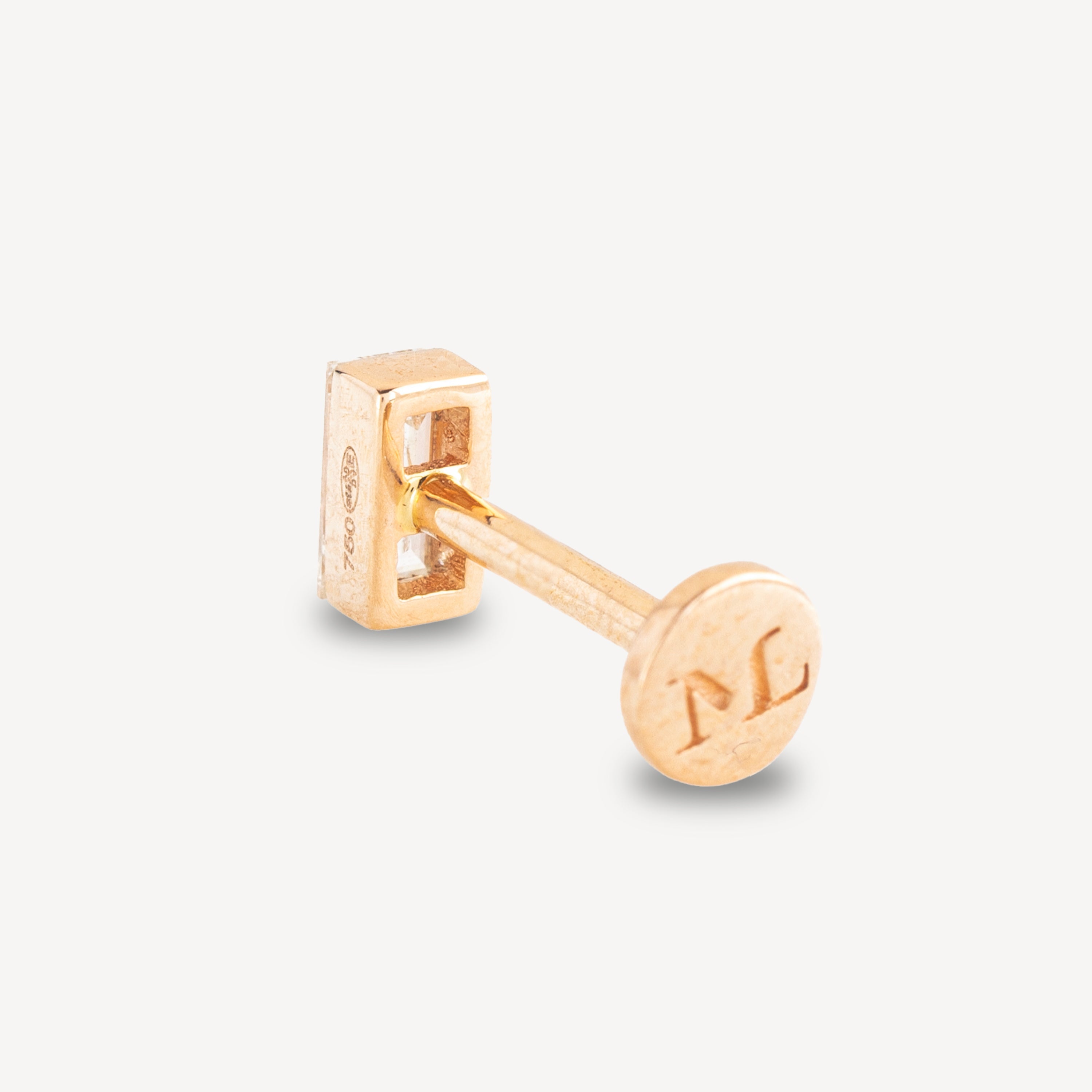 Rose Gold Invisible Setting Baguette 4 x 2mm Stud
