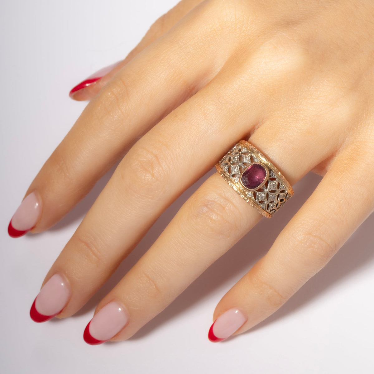 Rose Gold Ruby and Diamonds Ring