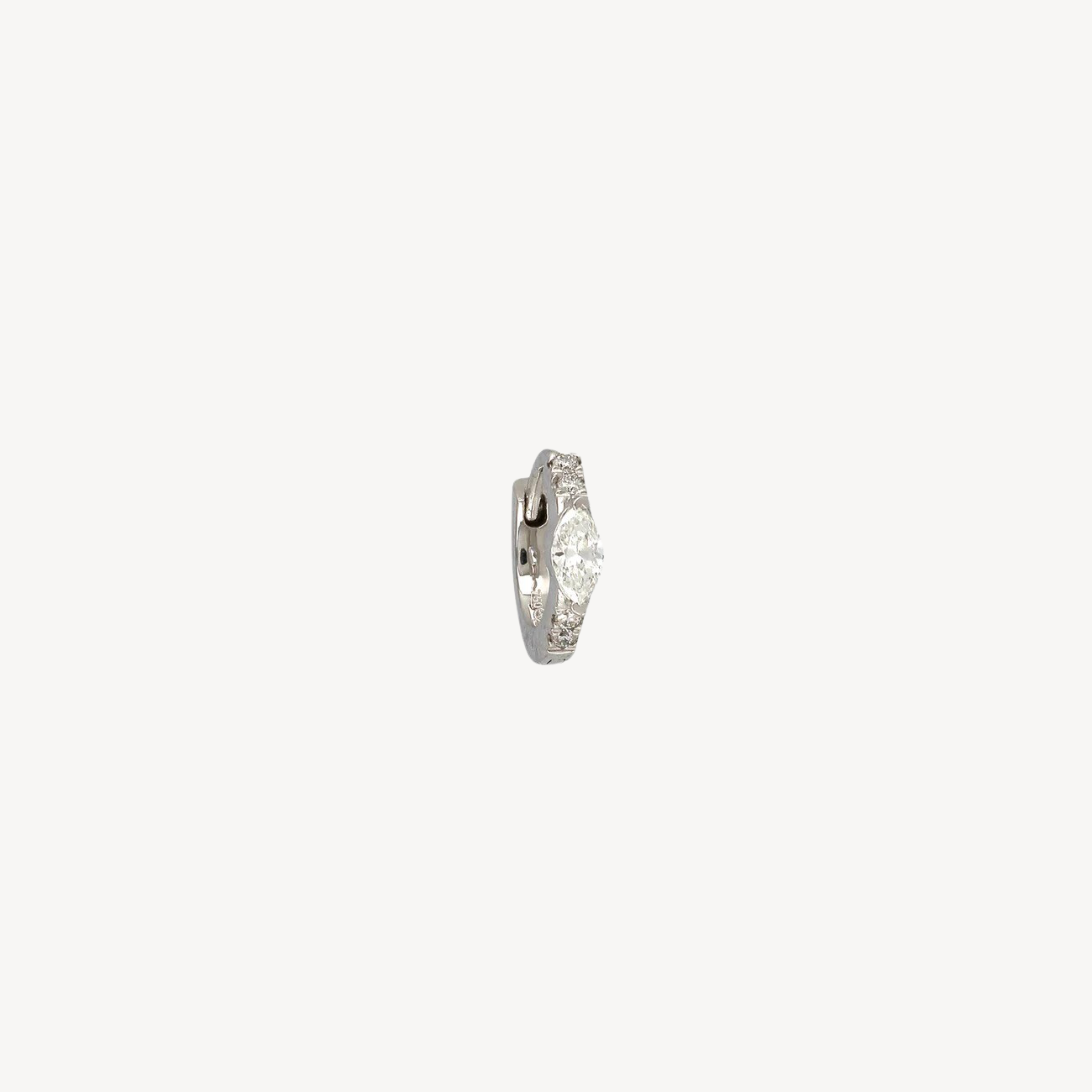 2.8mm Marquise 6.5mm Half Paved White Gold Hoop