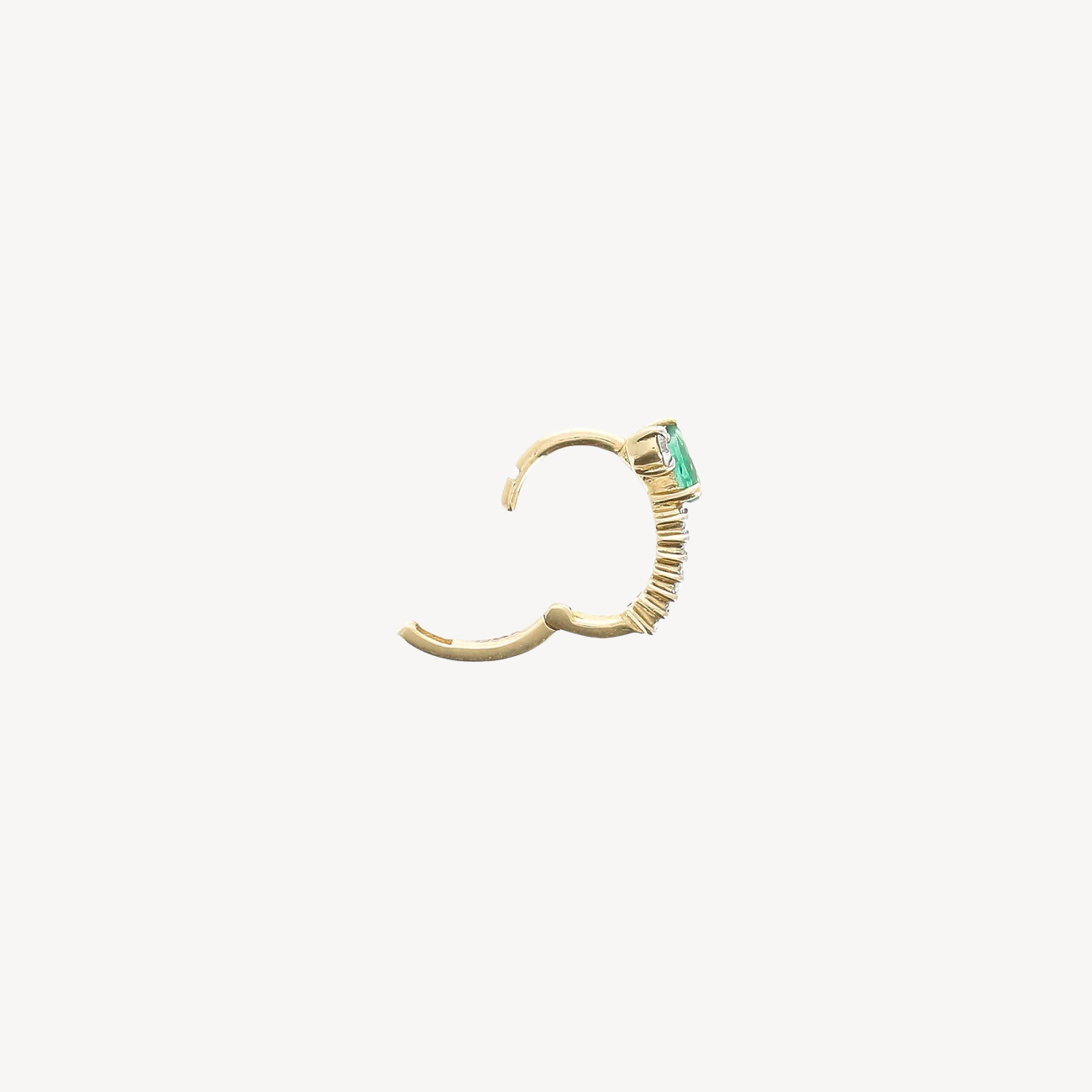Pear Emerald and Baguette White Diamond Hoop