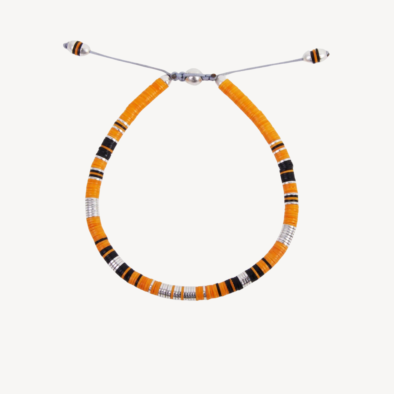 Rizon Orange Pattern Beads with Silver Discs