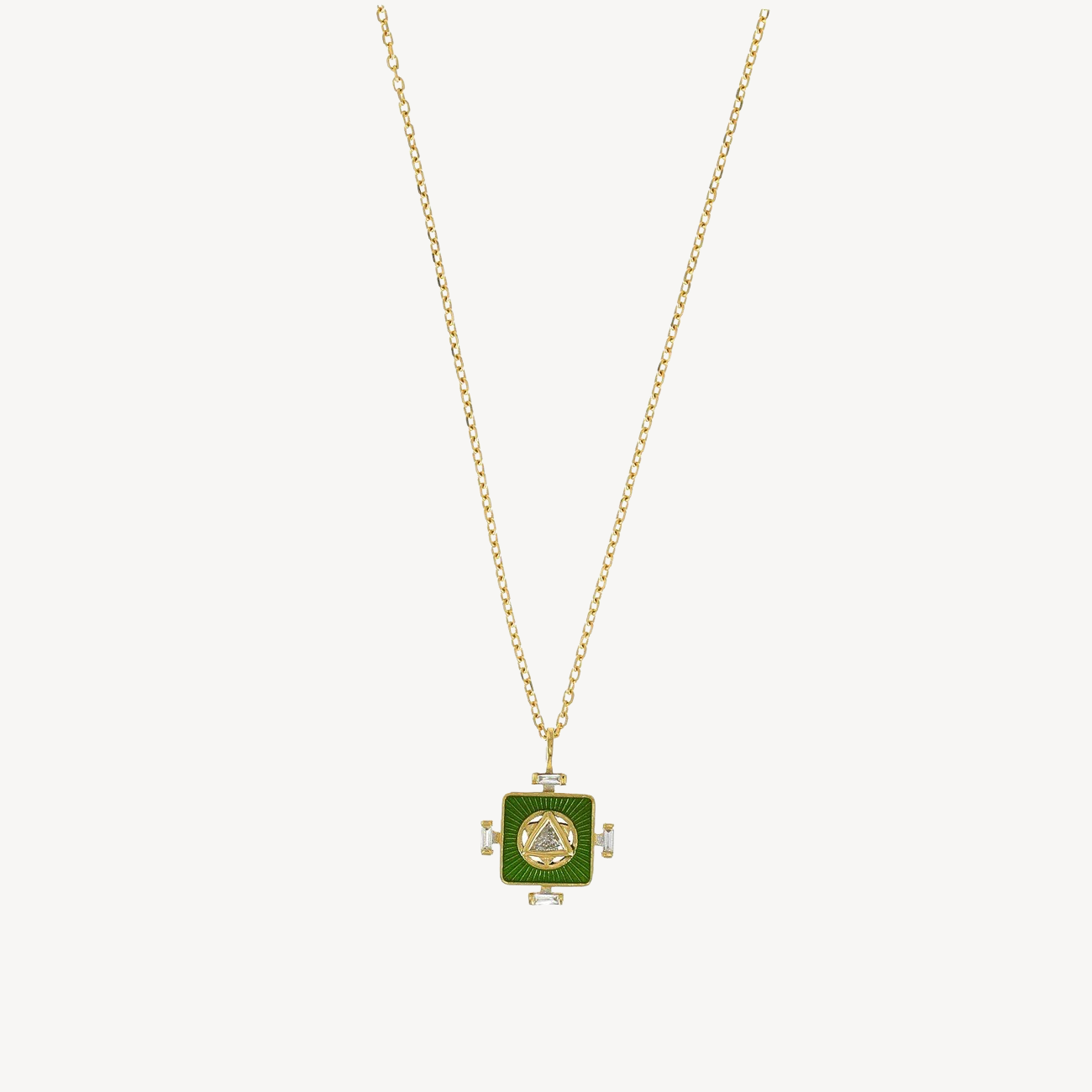 Green Yantra Heart Chakra and Trillion Diamond Necklace