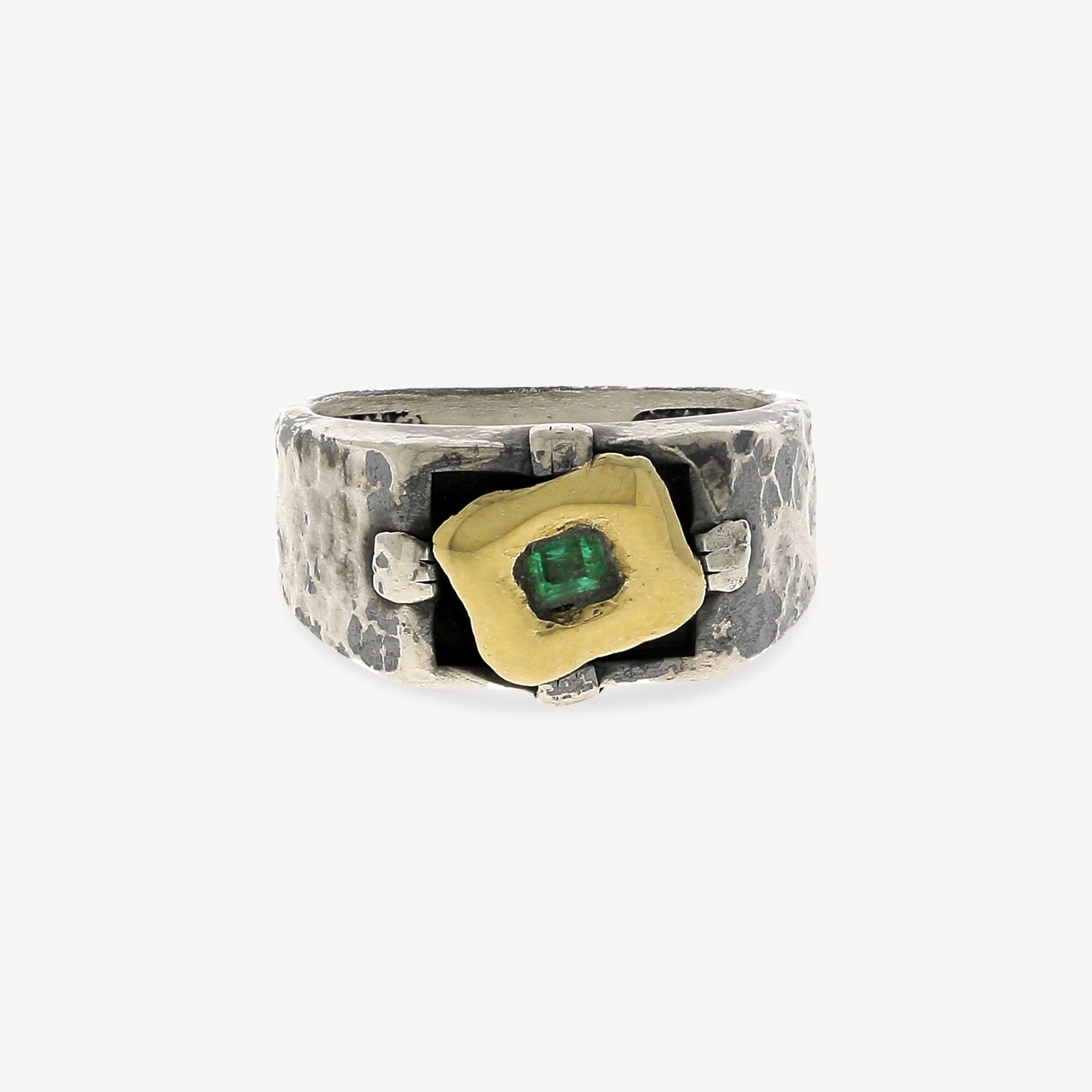 Silver and Yellow Gold Emerald Ring
