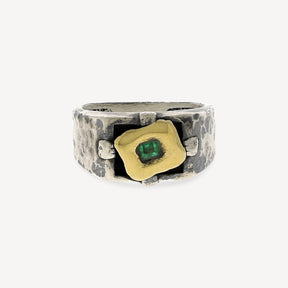 Silver and Yellow Gold Emerald Ring