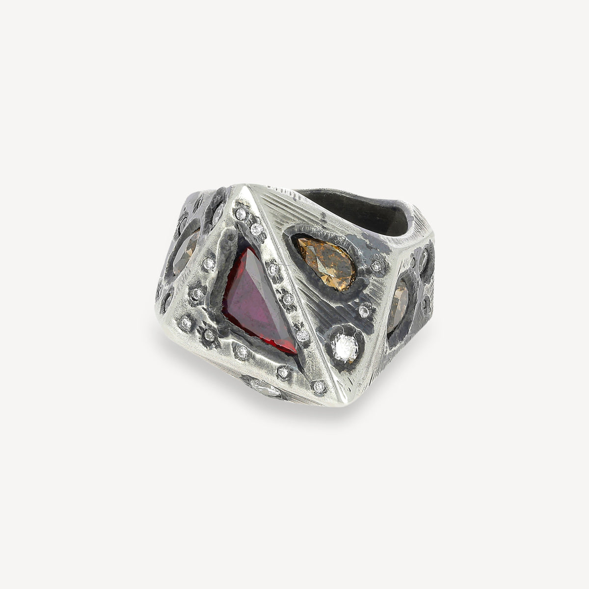 Ruby Brown and White Diamonds Geometric Ring