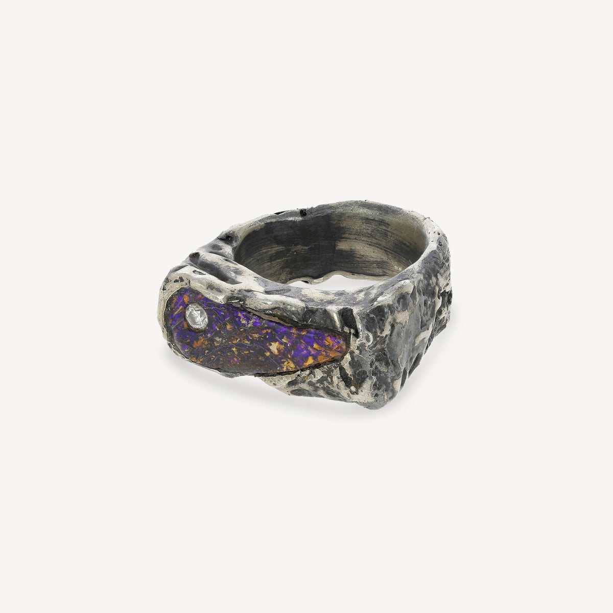 Purple Opal and Diamond Rectangular Ring