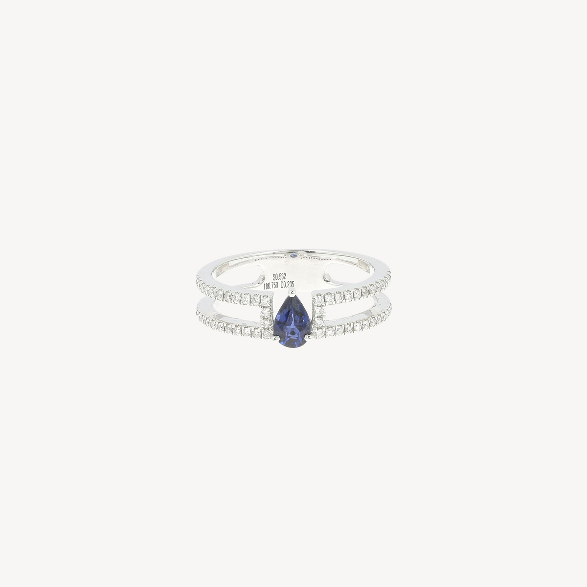 Sapphire Pear and Diamond Modern Ring