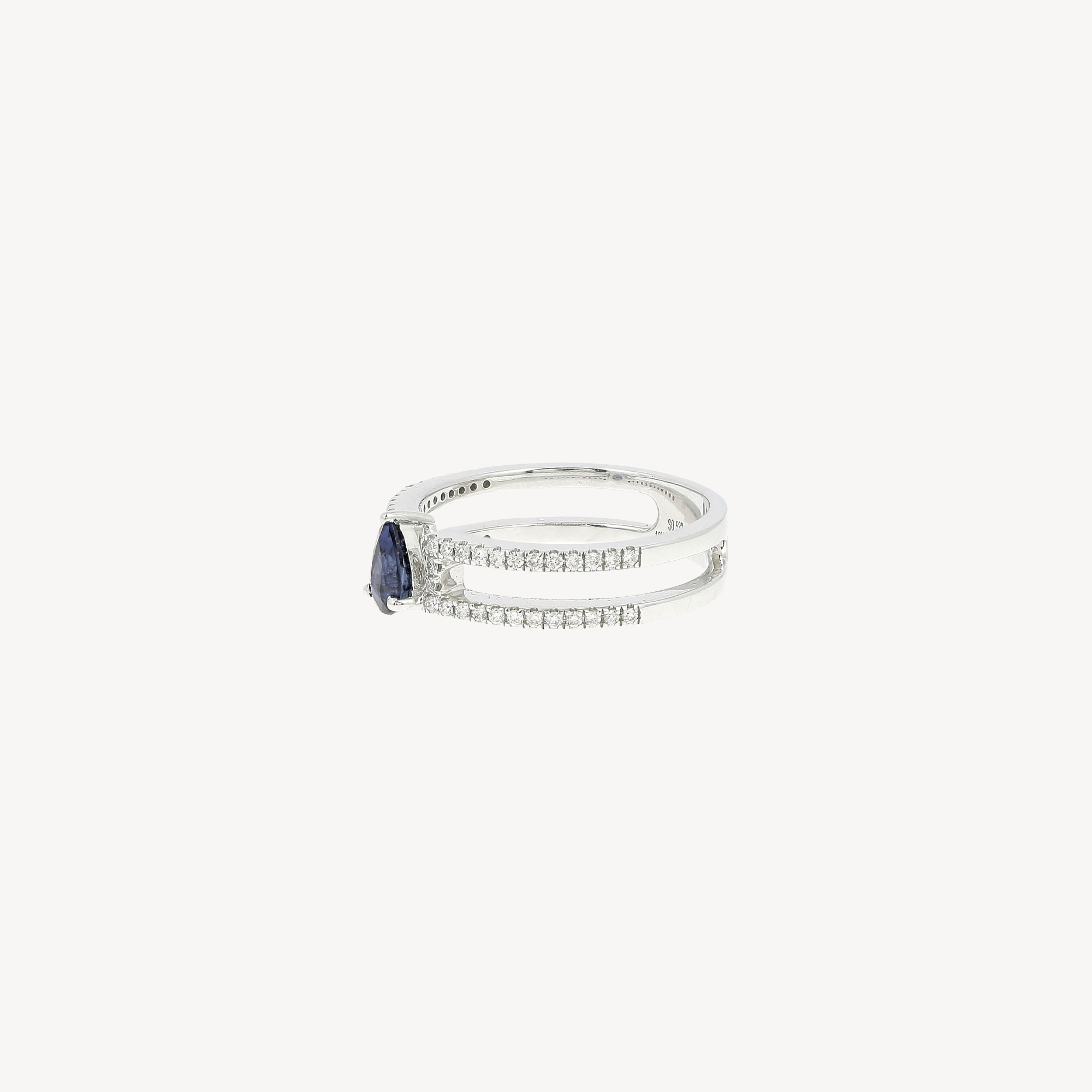 Sapphire Pear and Diamond Modern Ring