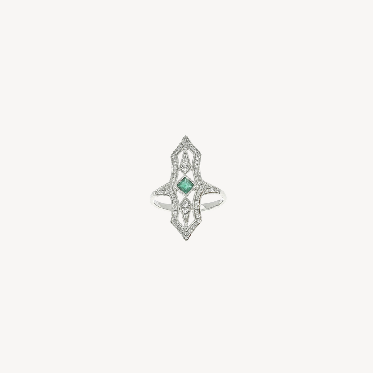 Square Emerald and Diamond Art Deco Ring