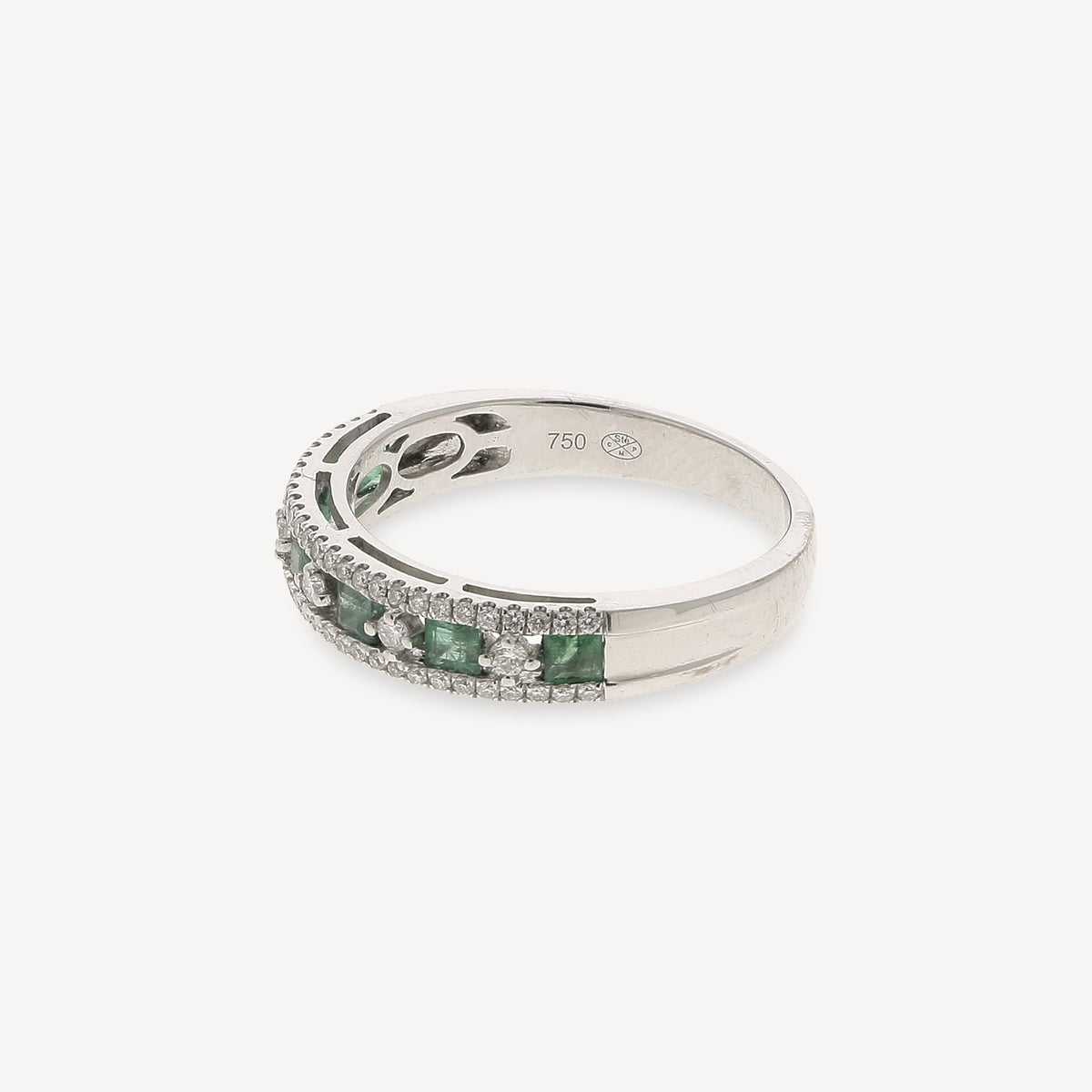 White Gold Emeralds and Diamonds Ring
