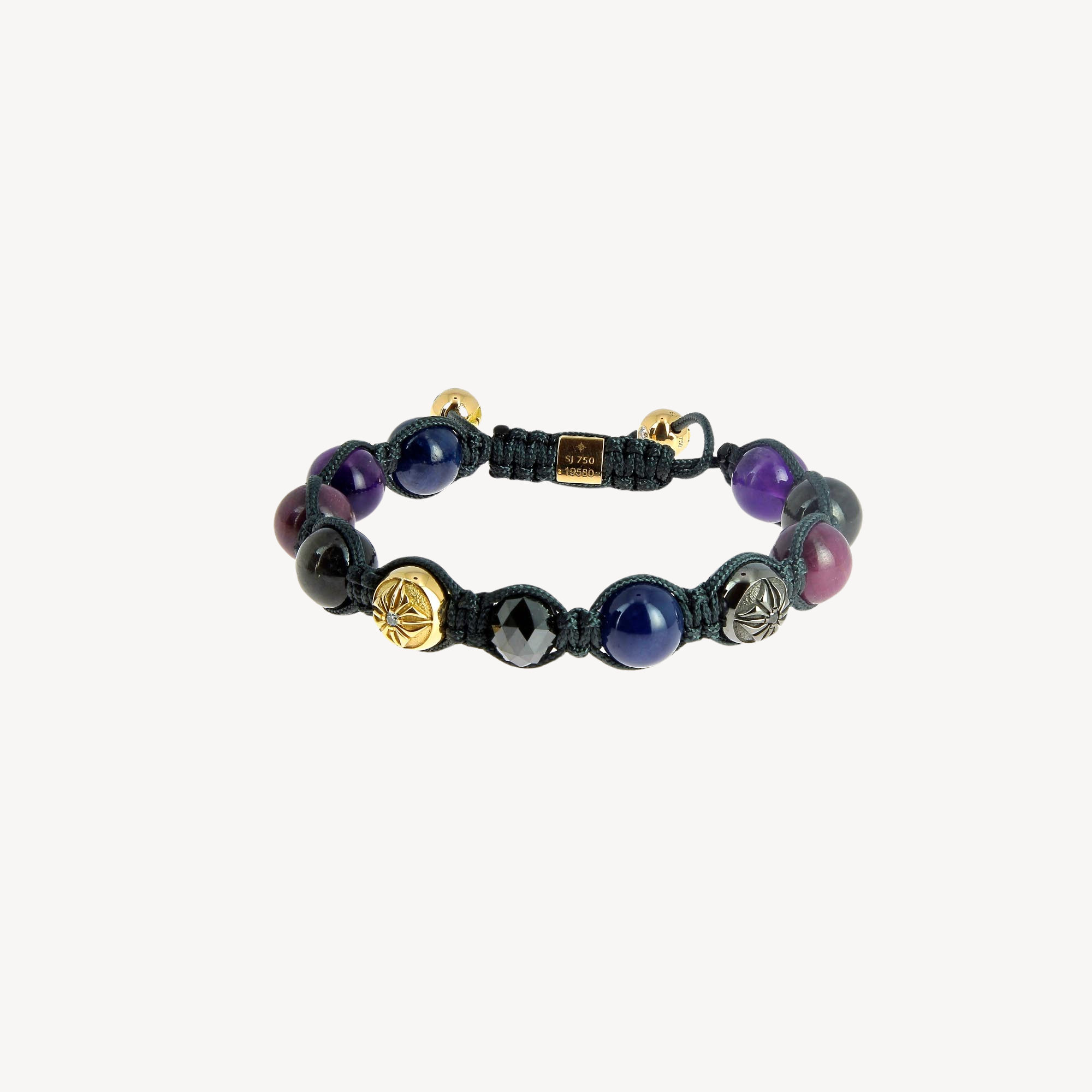 Blue and grey sapphire, ruby, amethyst bracelet