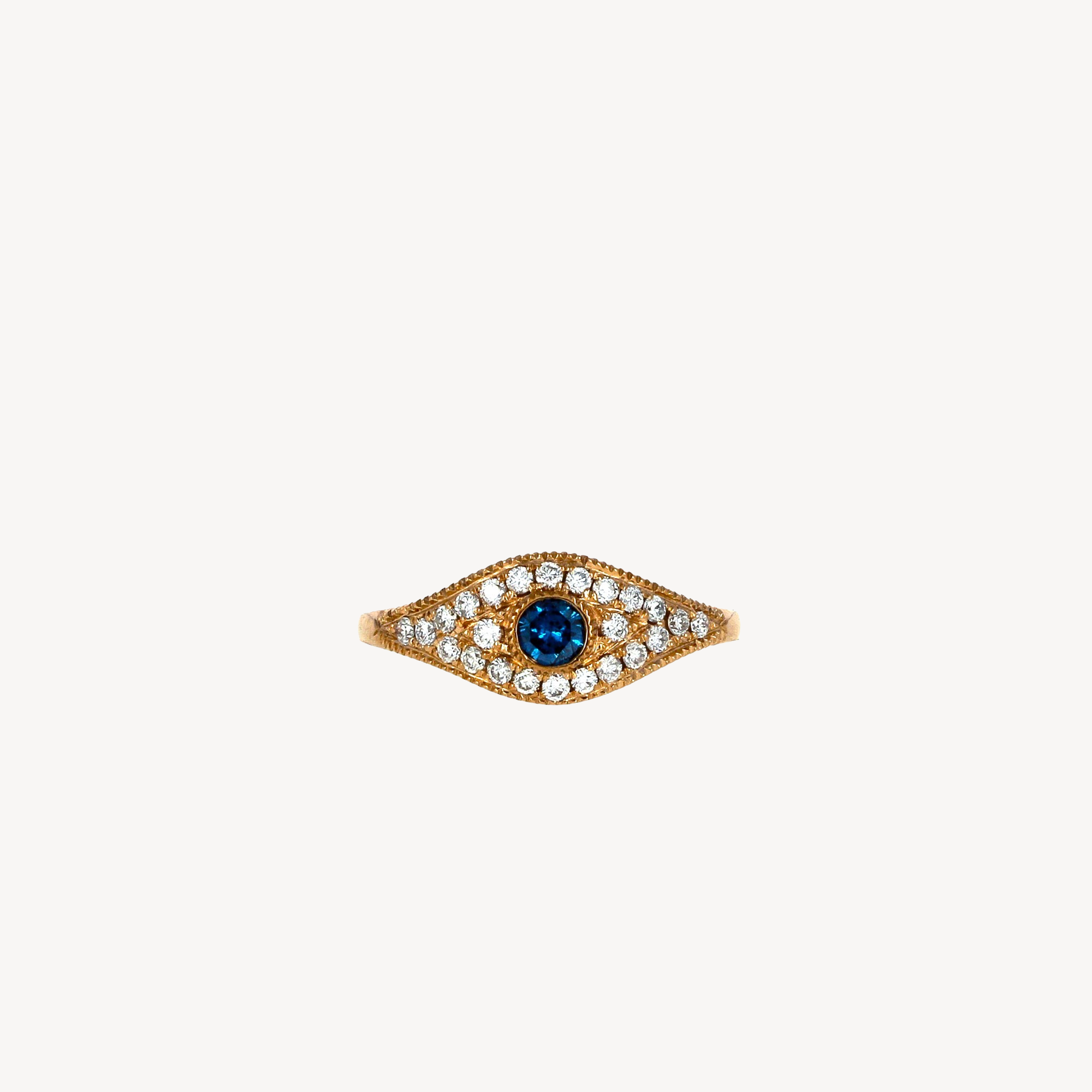 Blue Diamond Eye Ring with Pave Diamonds