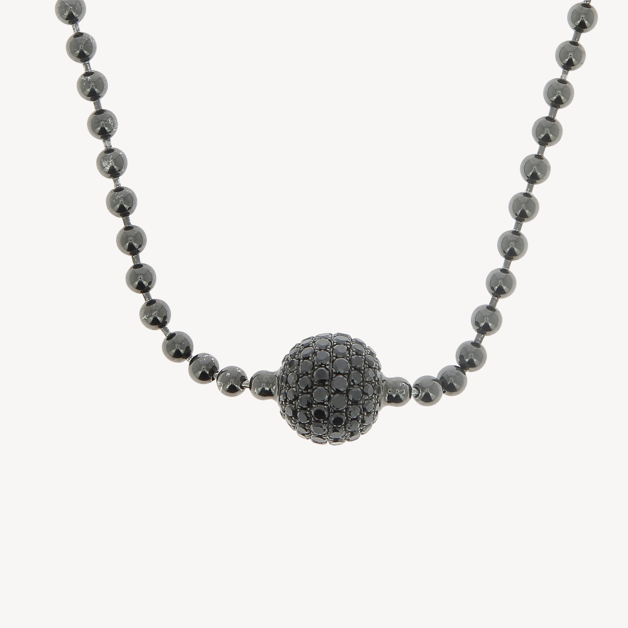Bubble chain necklace with 1 bead black diamond pave