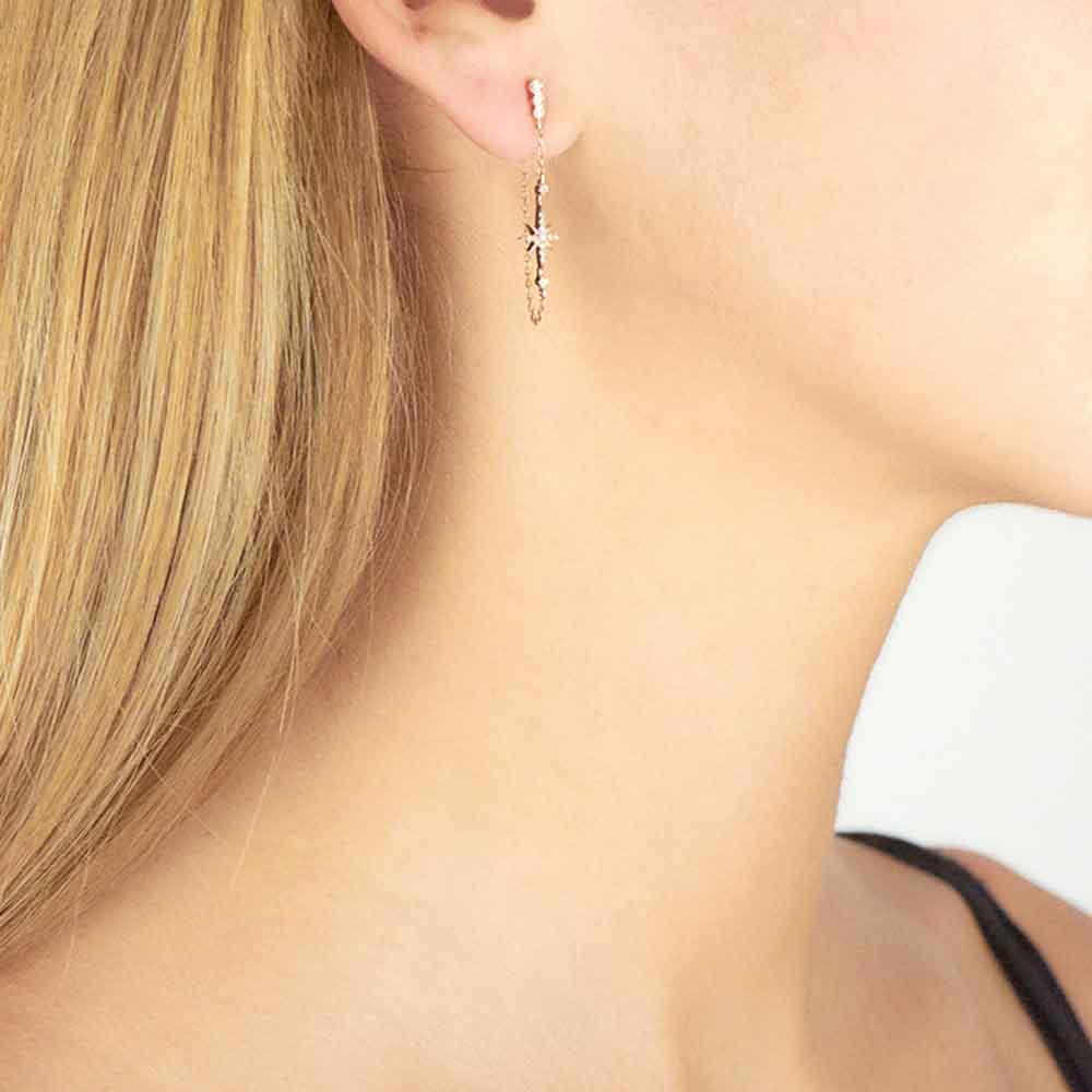 North Star and Diamonds Long Chain Earring