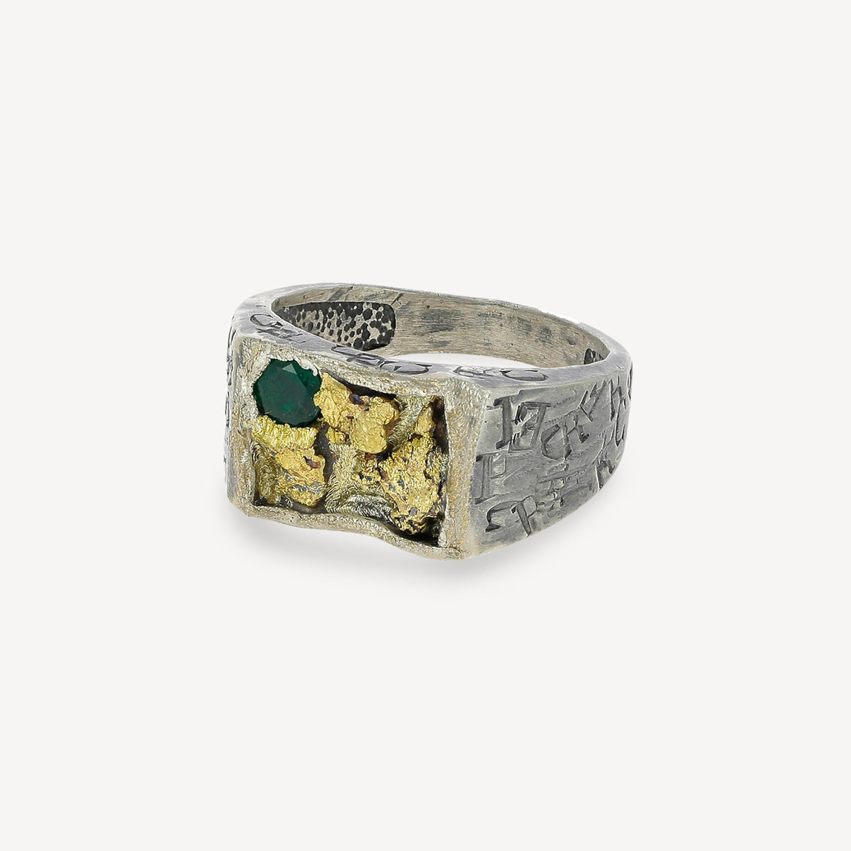 Gold Nuggets and Emerald Signet Ring