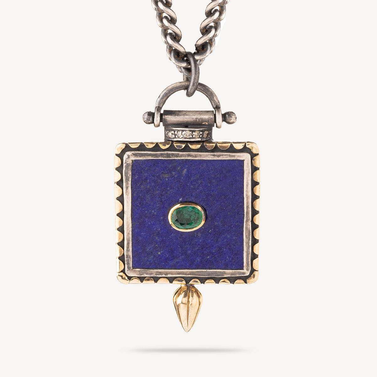 Lapis silver gold and diamonds necklace