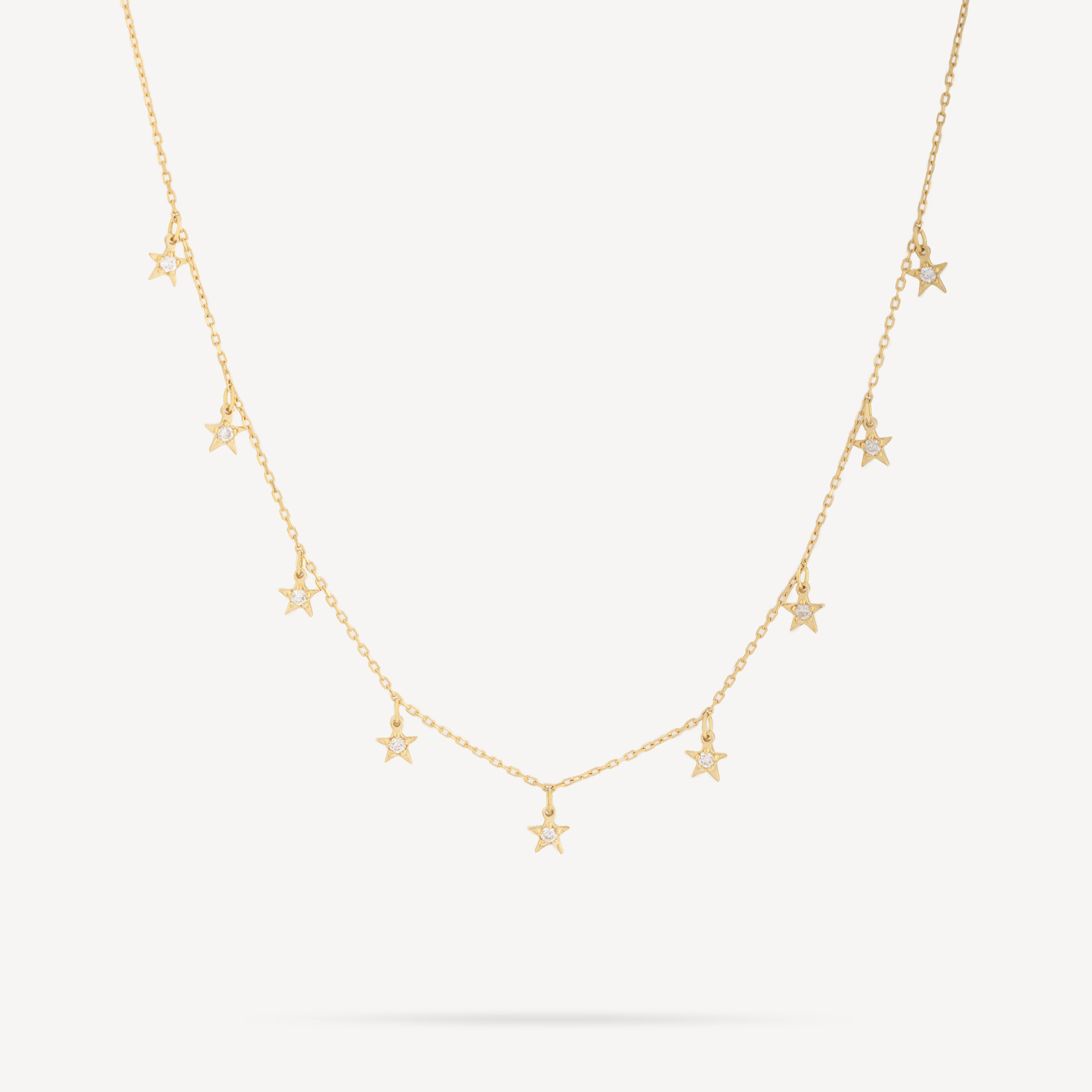Tiny Star Diamonds Yellow Gold Necklace
