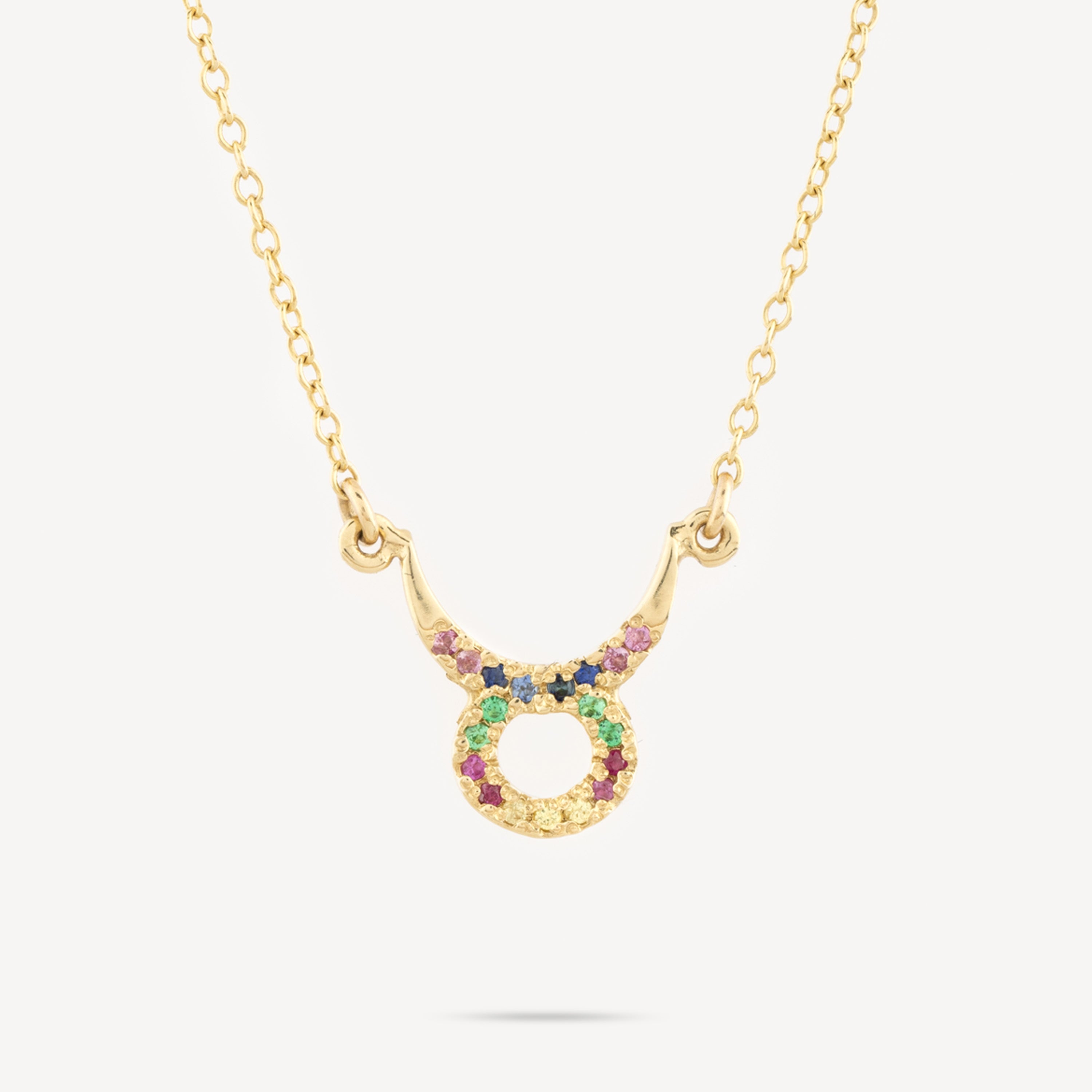 Aries Zodiac Necklace with Multicolored Sapphires