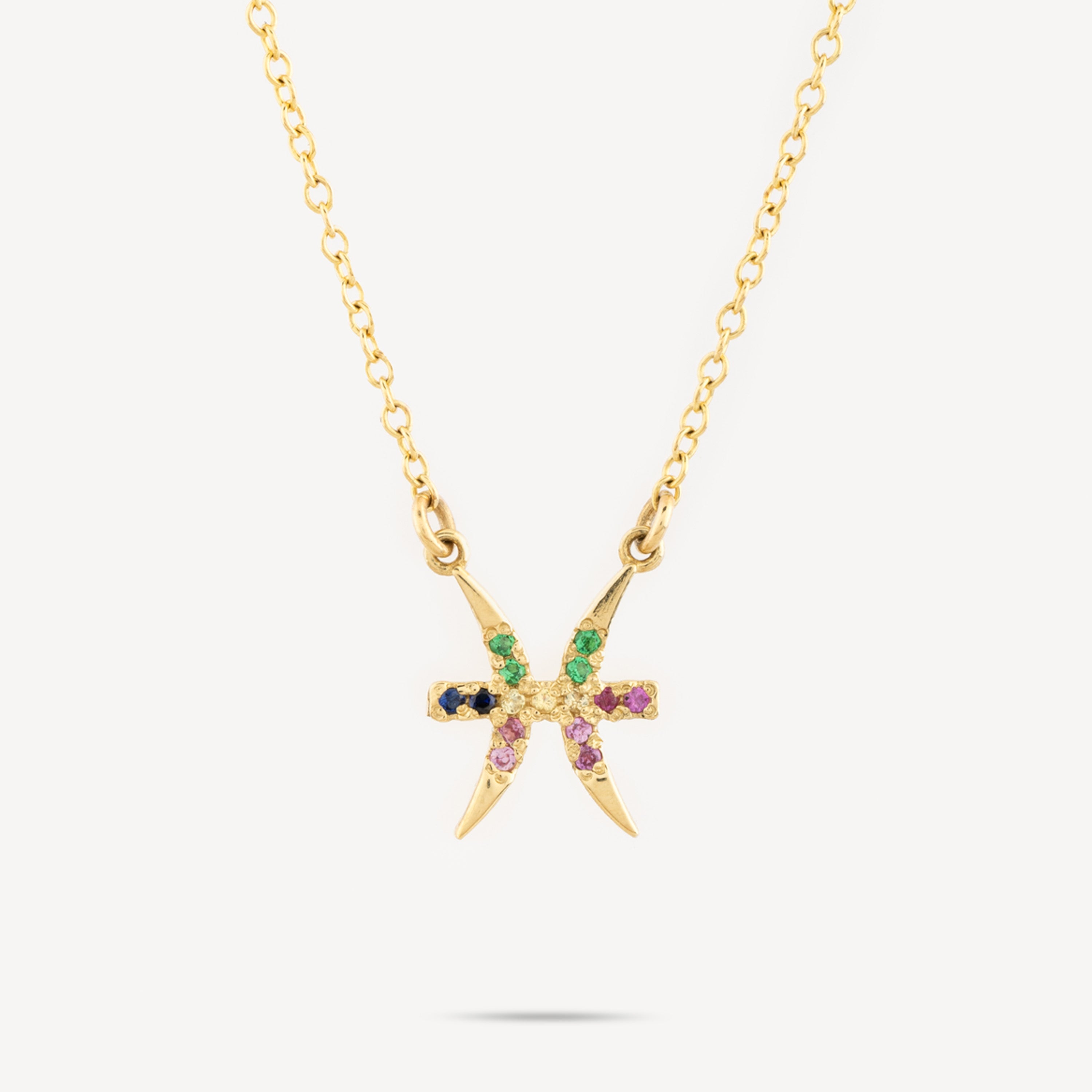 Pisces Zodiac Necklace with Multicolored Sapphires