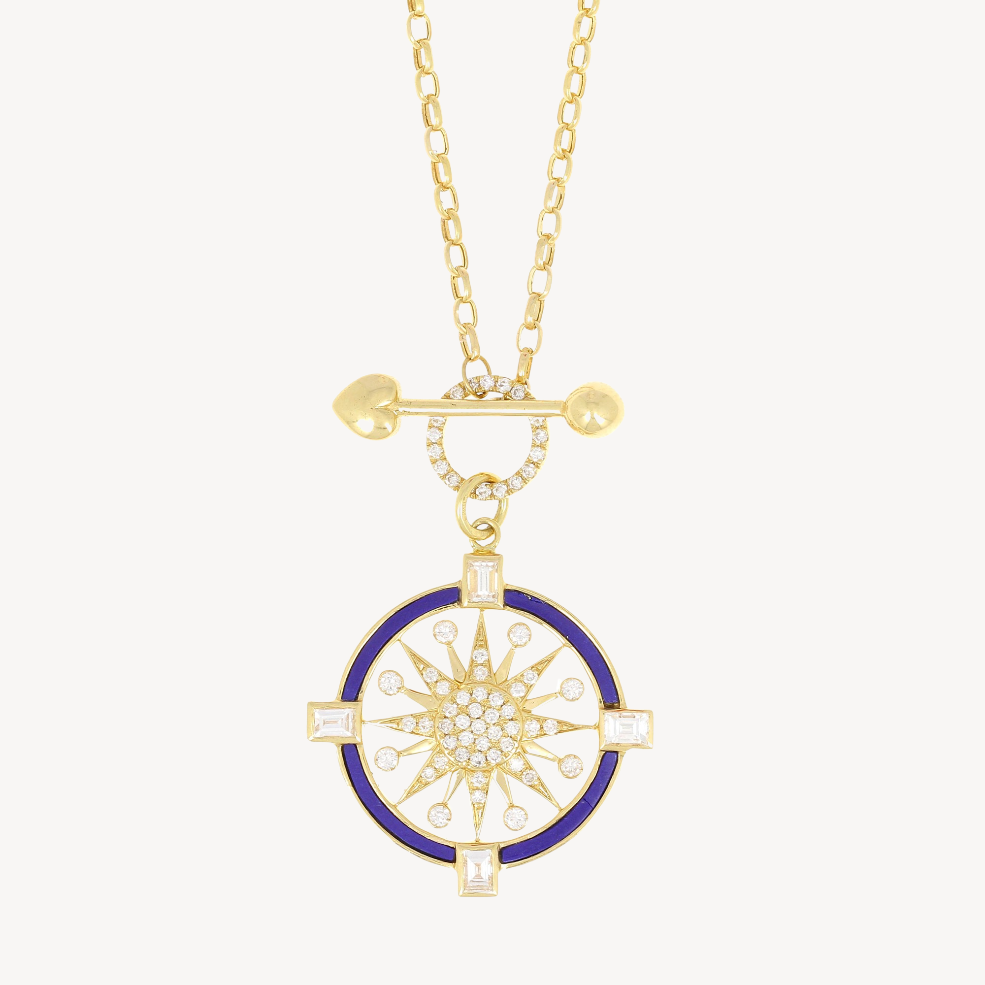 Compass Necklace with Lapis Stone