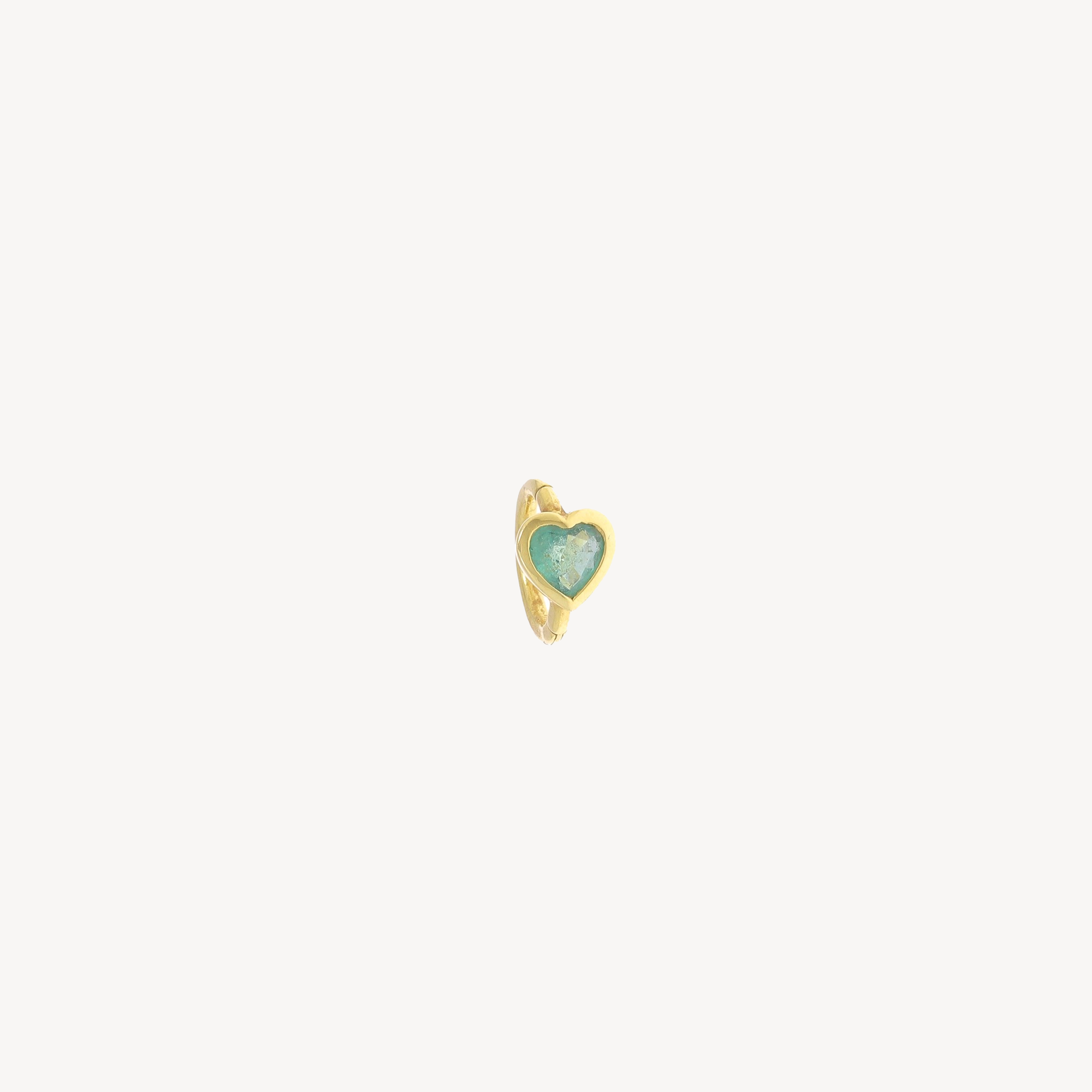 6.5mm Emerald Heart Yellow Gold Hoop