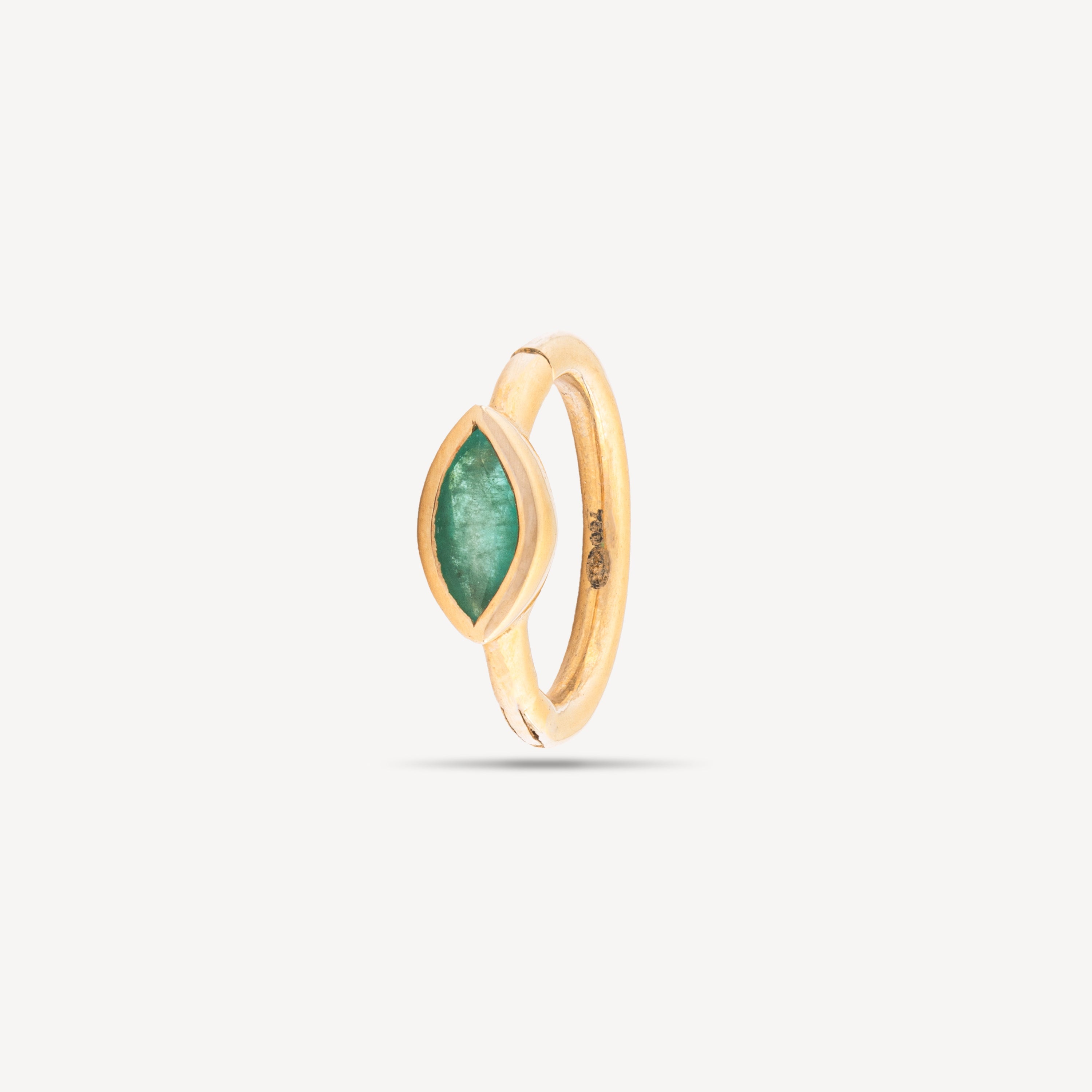 Yellow gold 3x2mm marquise emerald 6.5mm hoop