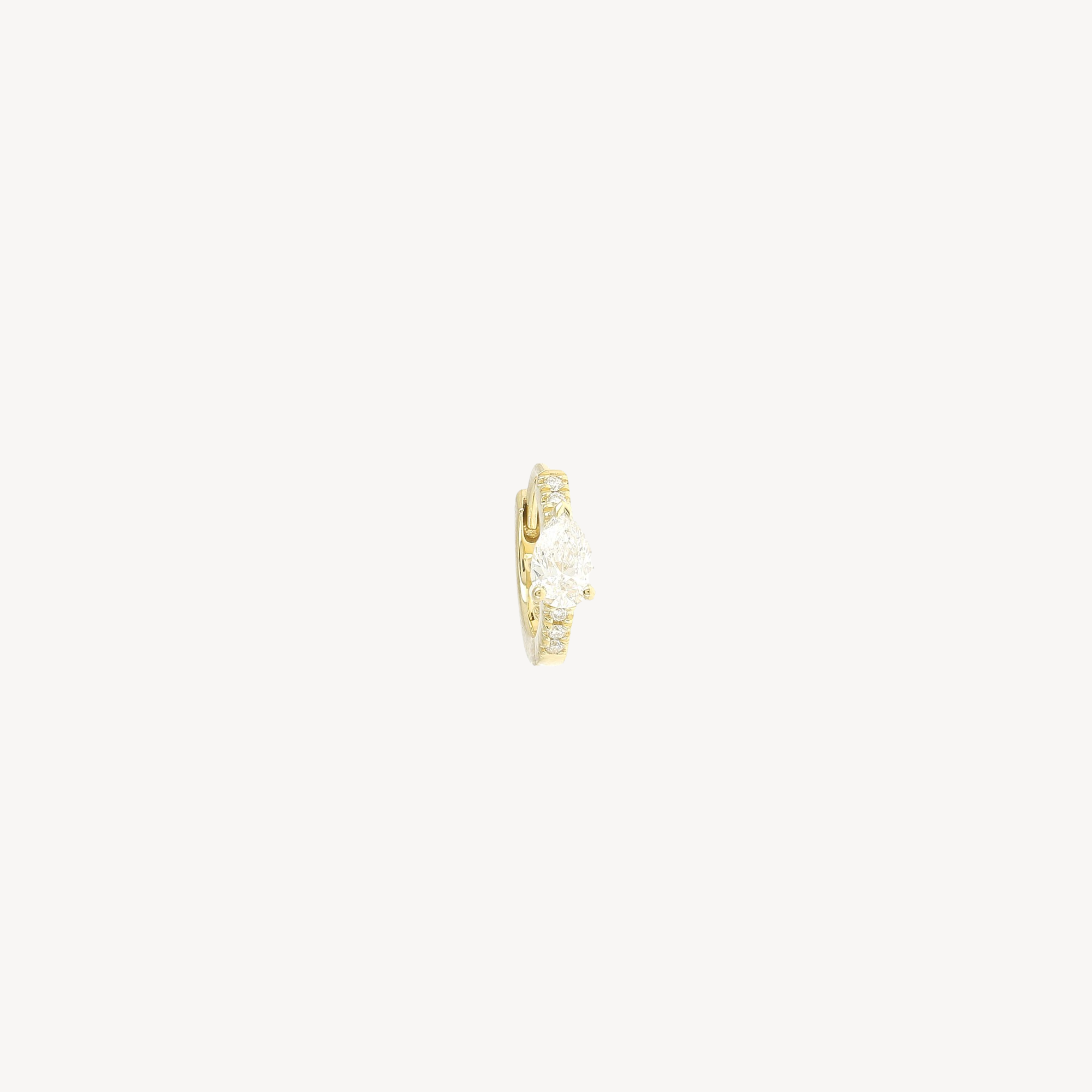 8mm 4.5mm Pear Half Paved Hoop Yellow Gold