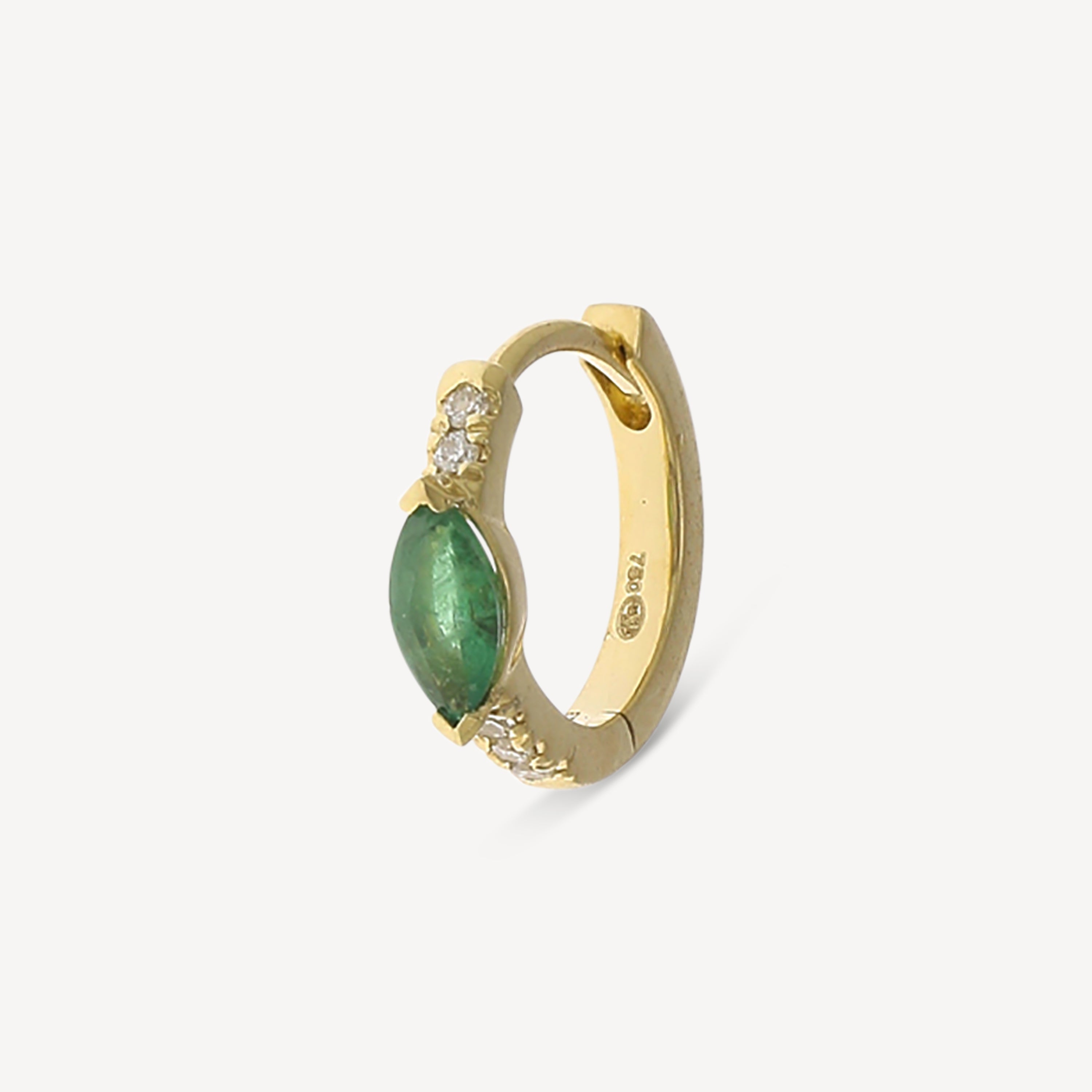 Half Paved Marquise Emerald Yellow Gold Hoop
