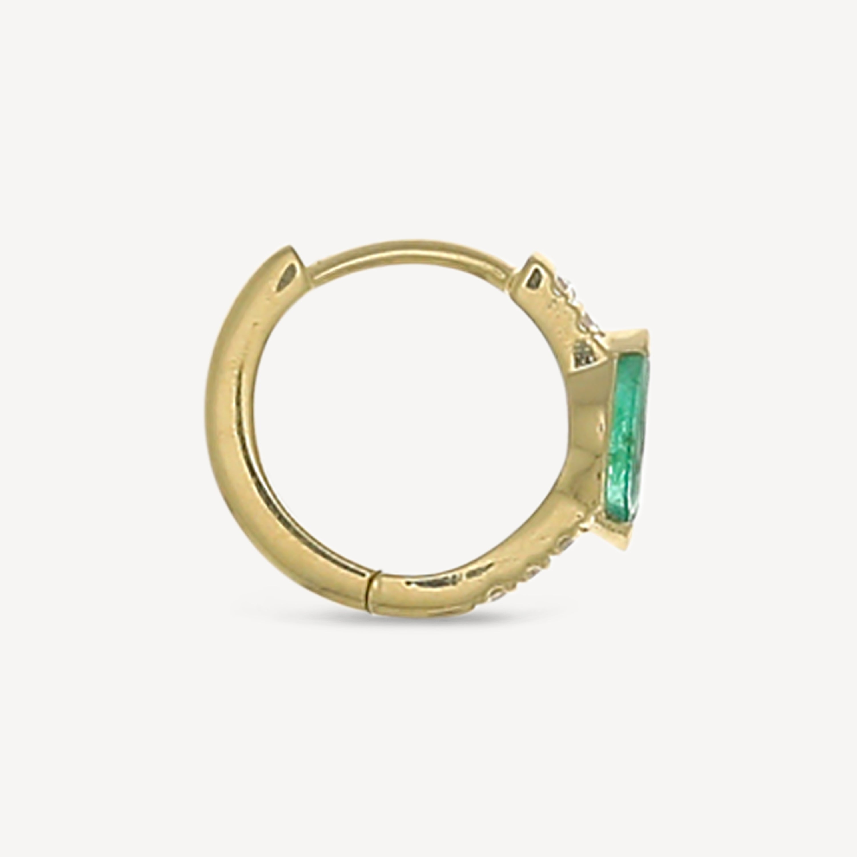 Half Paved Marquise Emerald Yellow Gold Hoop