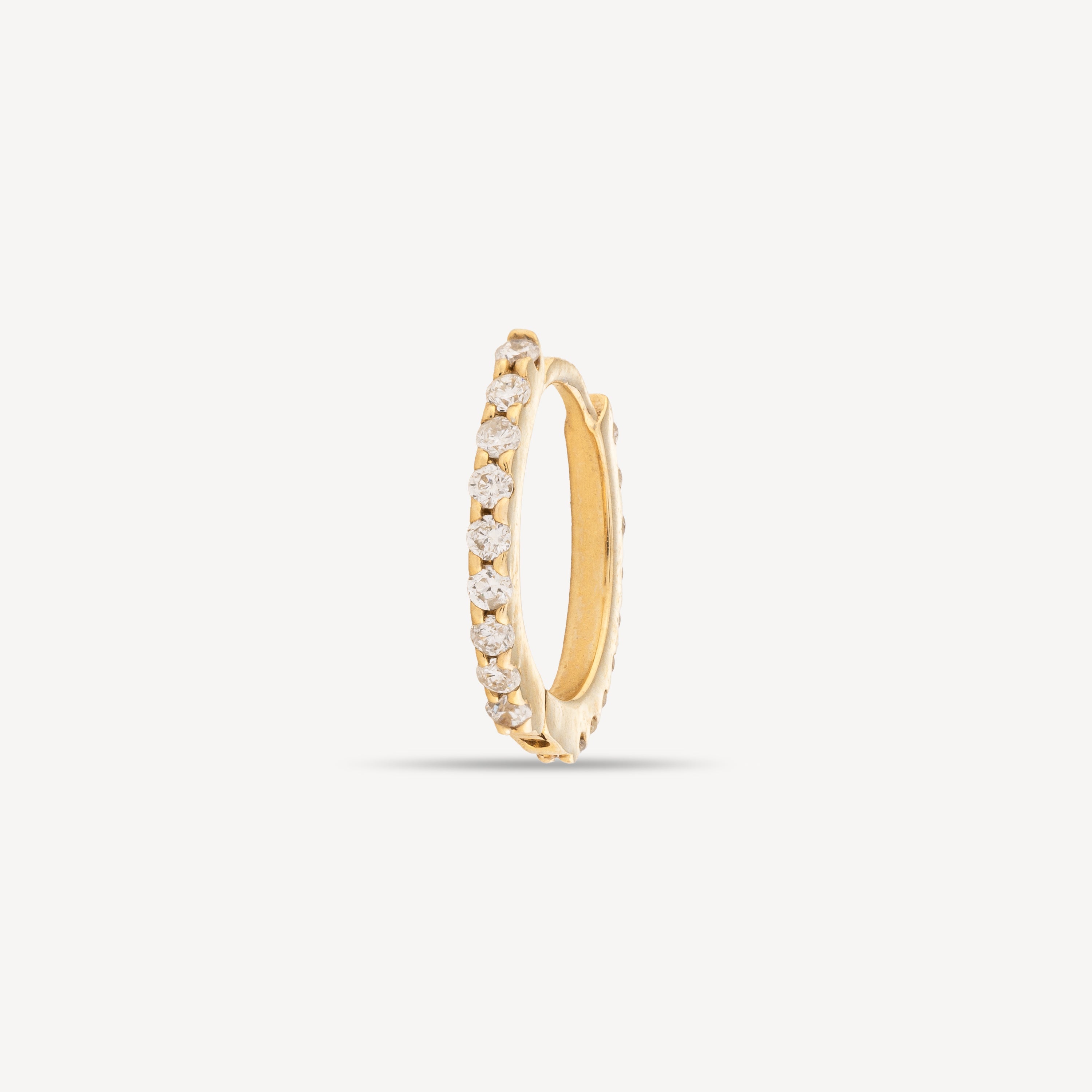 Yellow Gold Hoop Earrings Full Paved with Diamonds