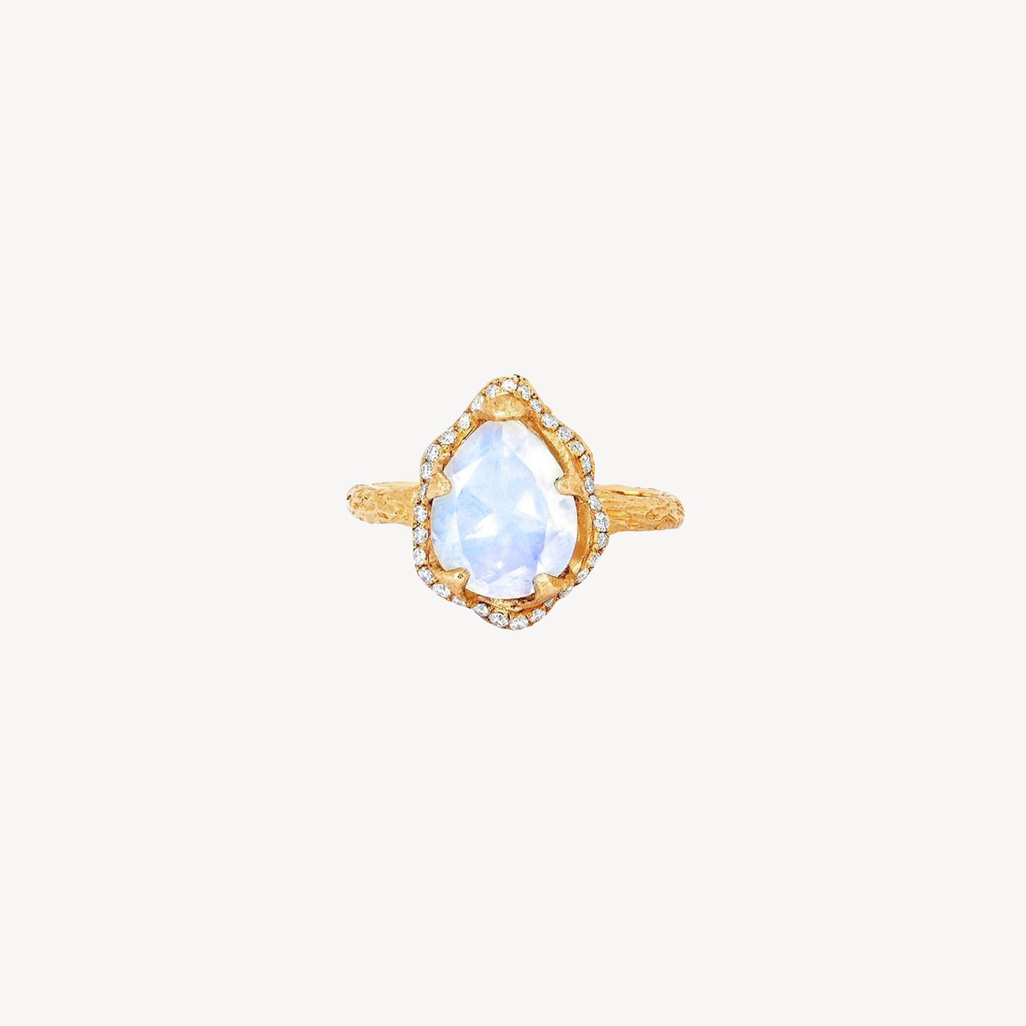 Drop Moonstone Ring with Full Pavé Diamond Halo