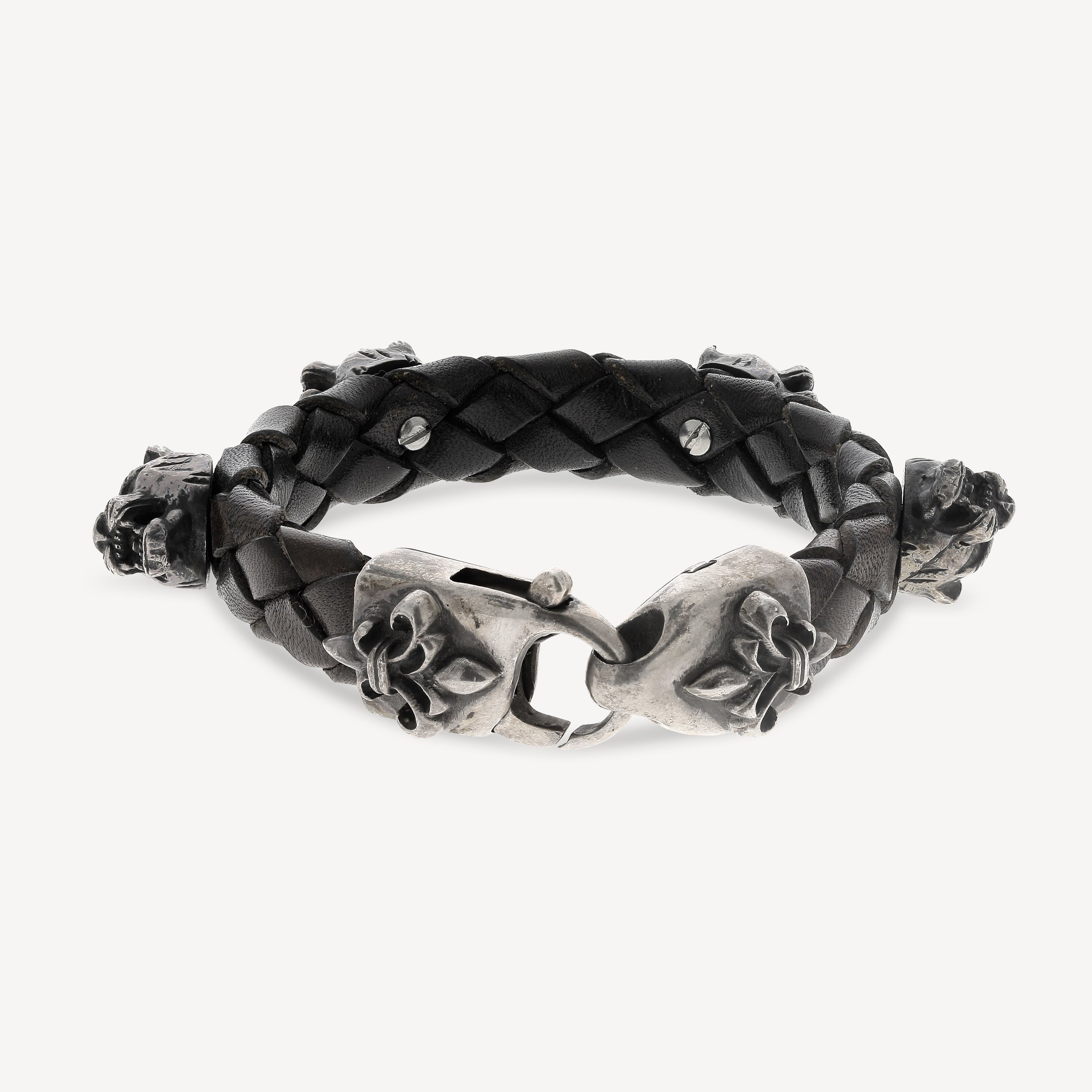 Silver-Tone Stainless Steel & Faux Leather Dragon Claw Bracelet | In stock!  | Fort Tempus