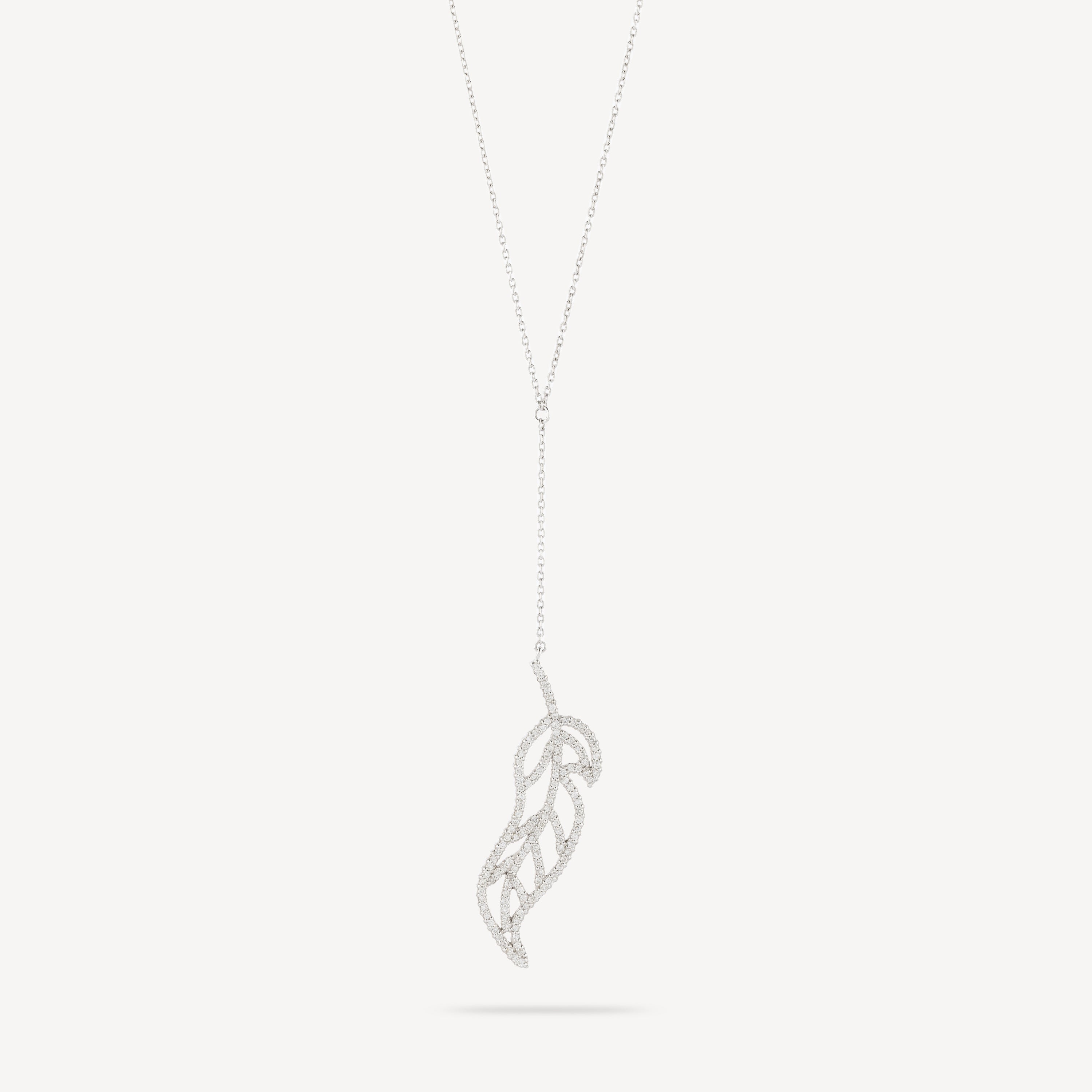 White gold leaf pendant necklace