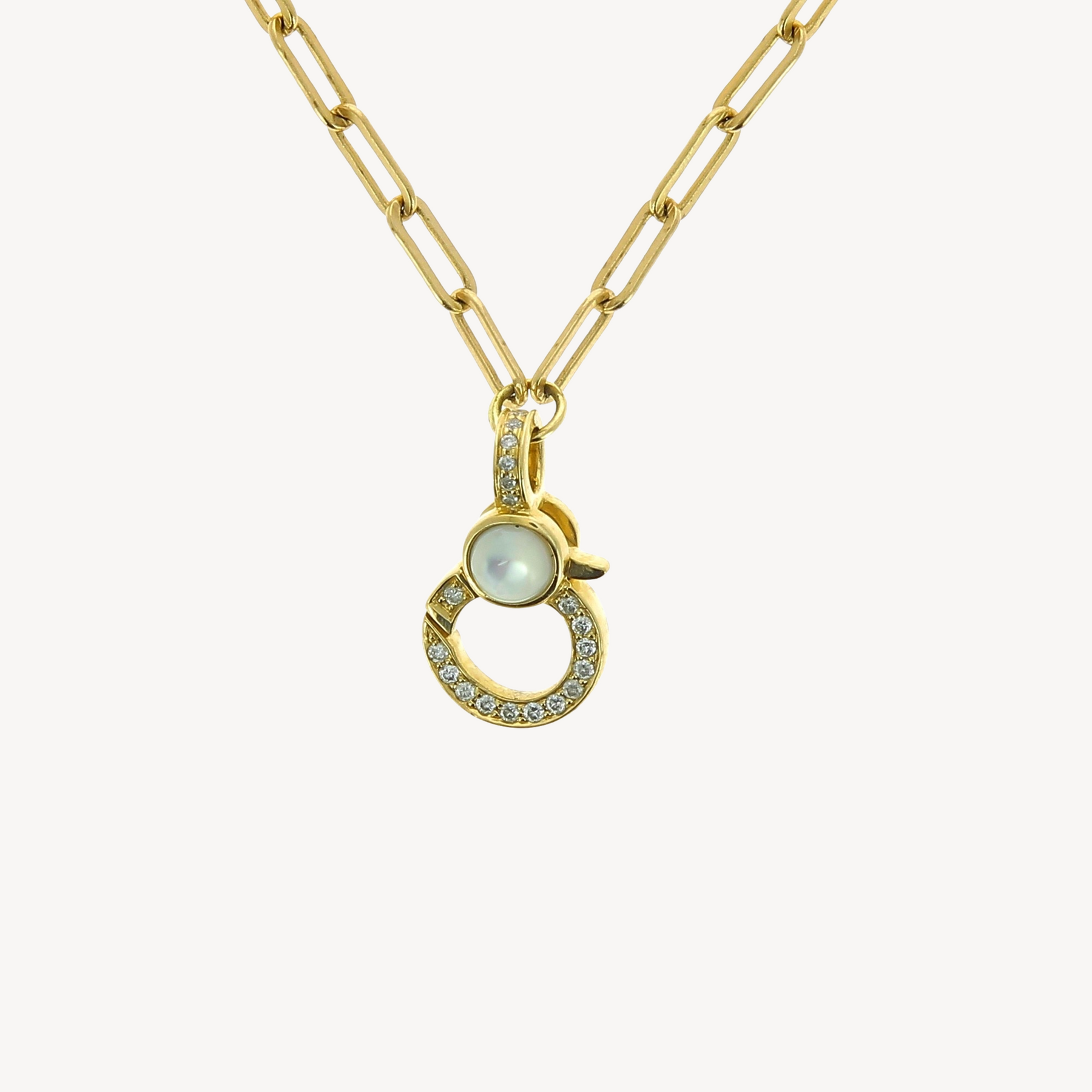 Flat chain mother of pearl bezel necklace
