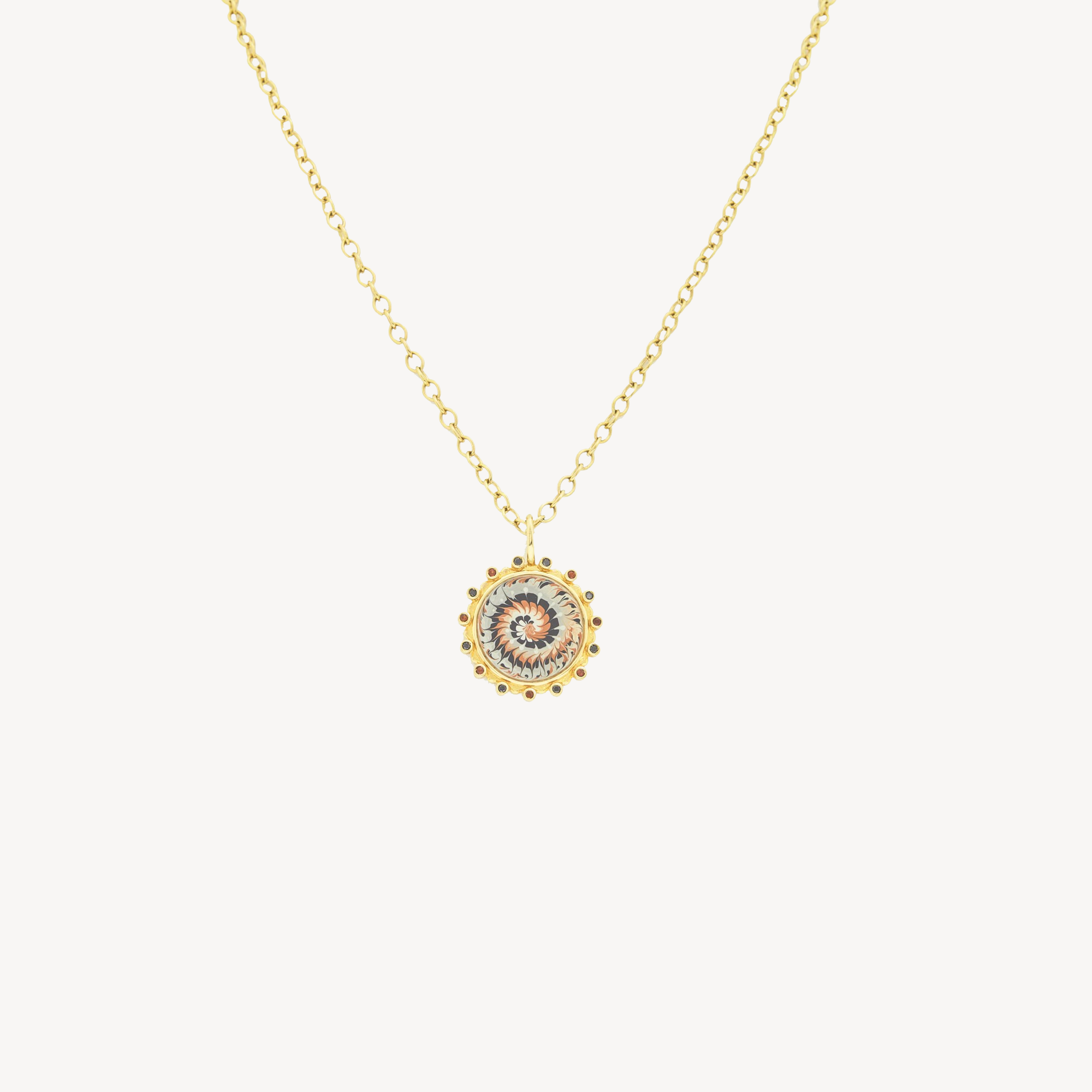 Garnet and Black Diamonds Large Spiral Necklace
