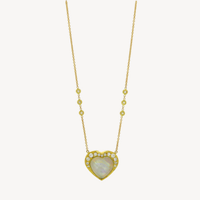 Graduated Diamond Moonstone Heart Necklace