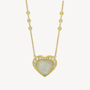 Graduated Diamond Moonstone Heart Necklace