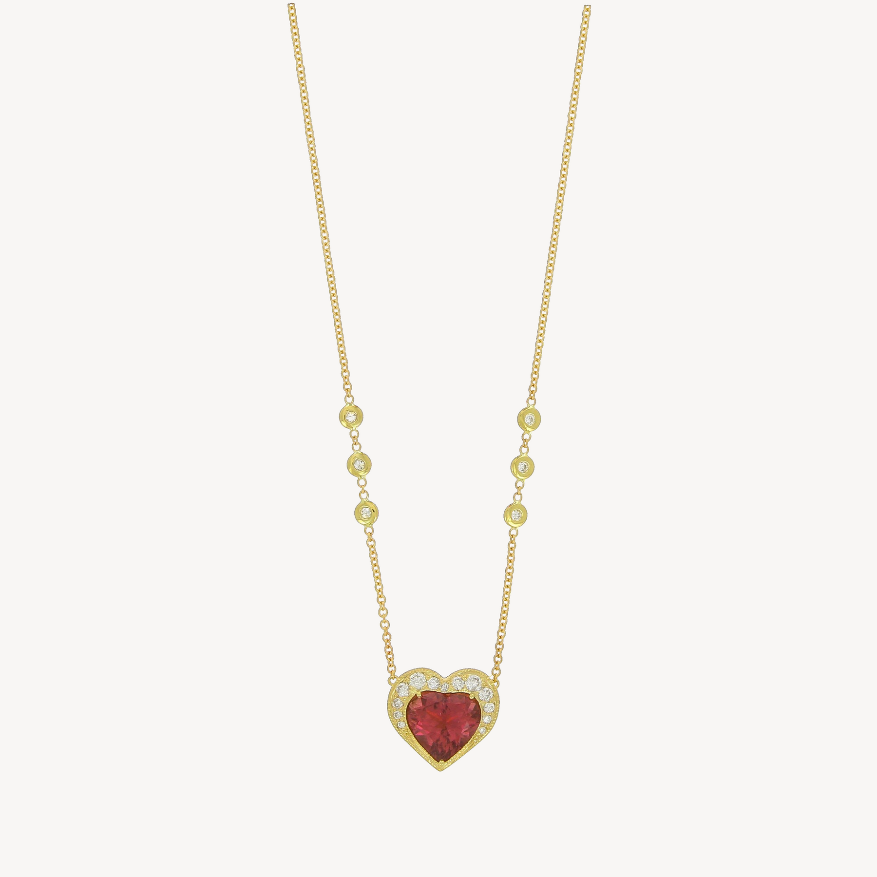 Graduated Diamond Pink Tourmaline Heart Necklace
