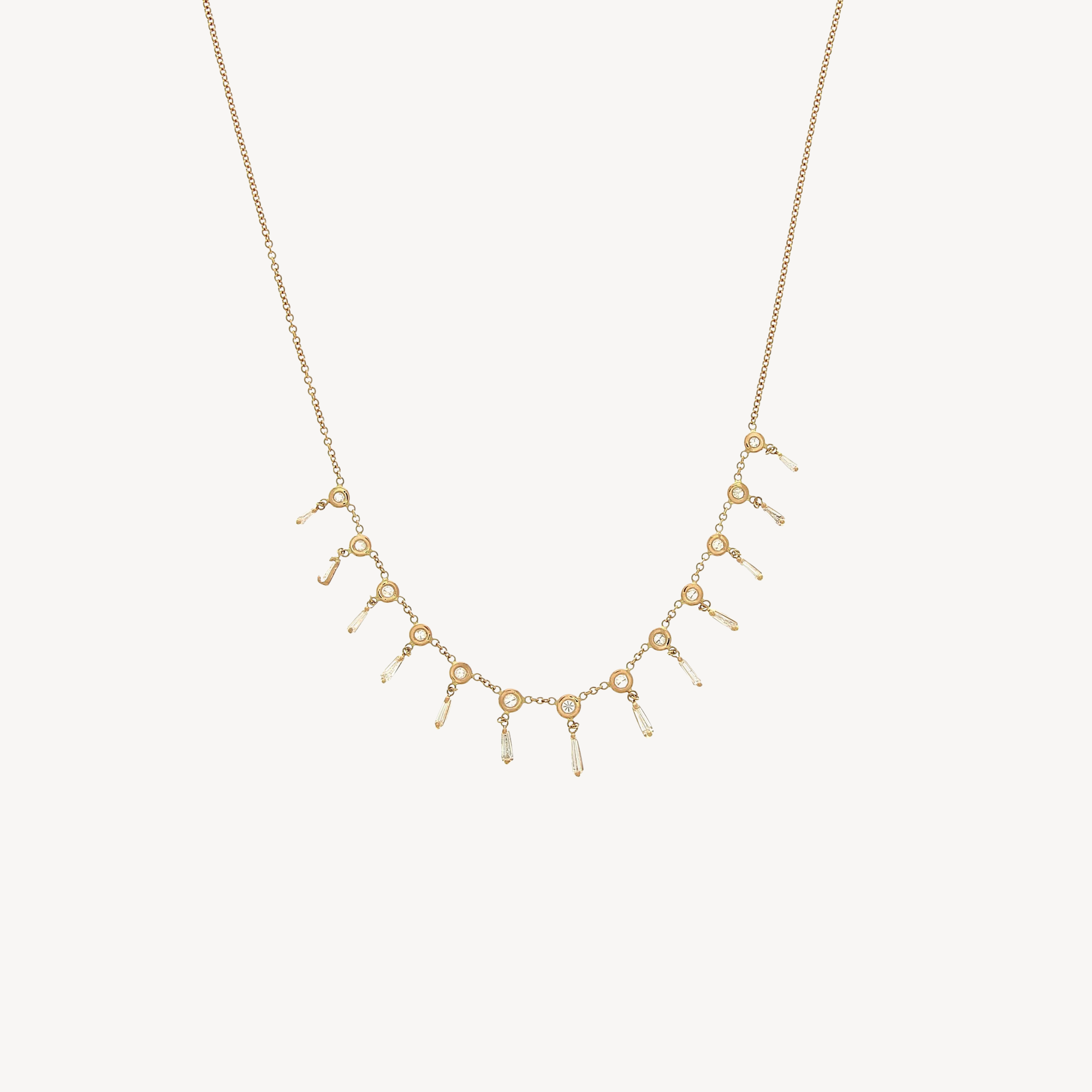 Graduated Round and Baguette Diamond Necklace