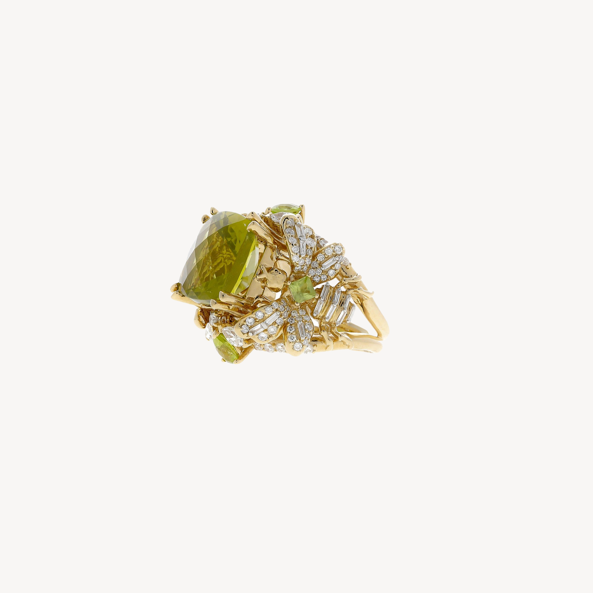 Honey Bee Full Peridot Diamond Rose Gold Ring