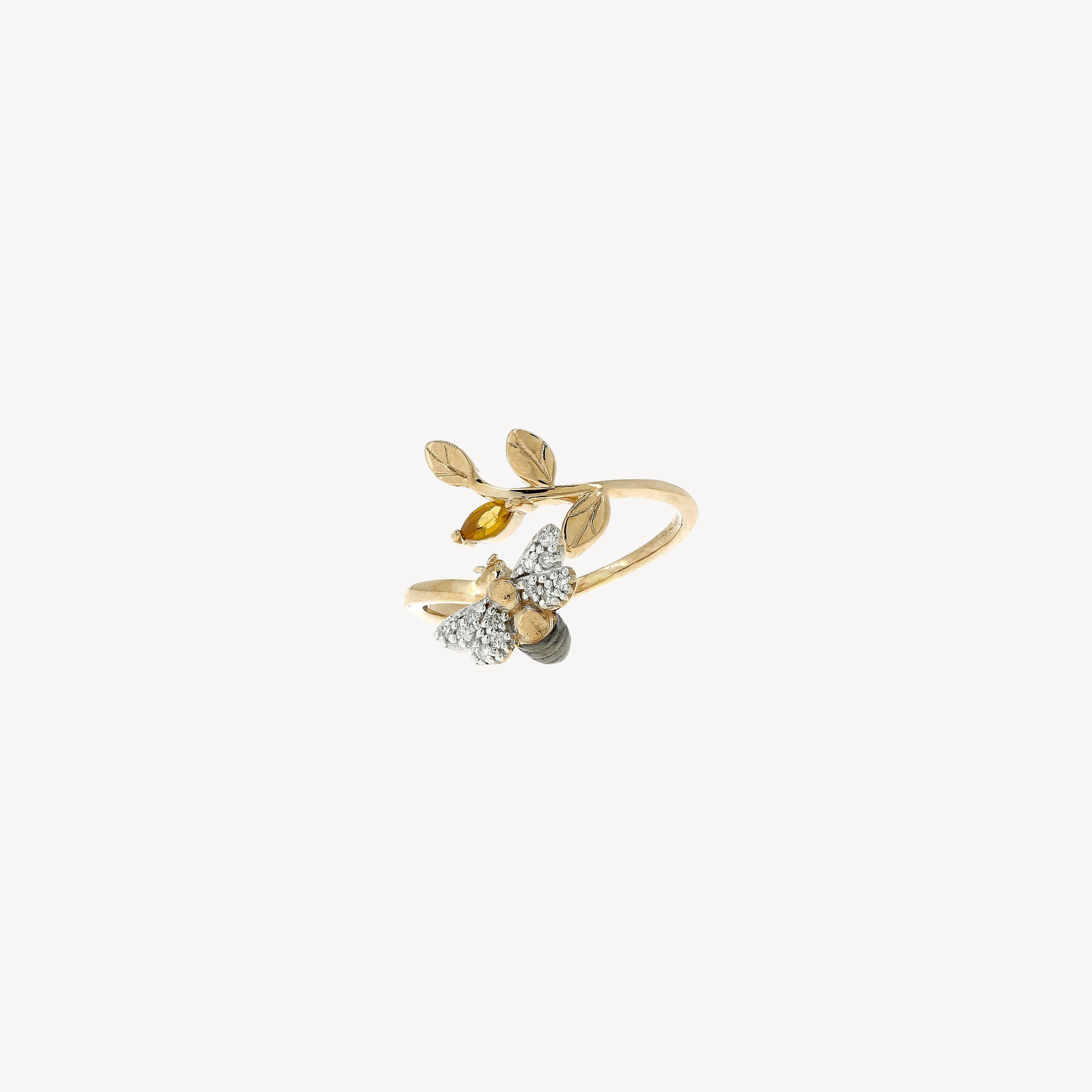 Honey Comb Citrine Diamond Rose Gold Ring