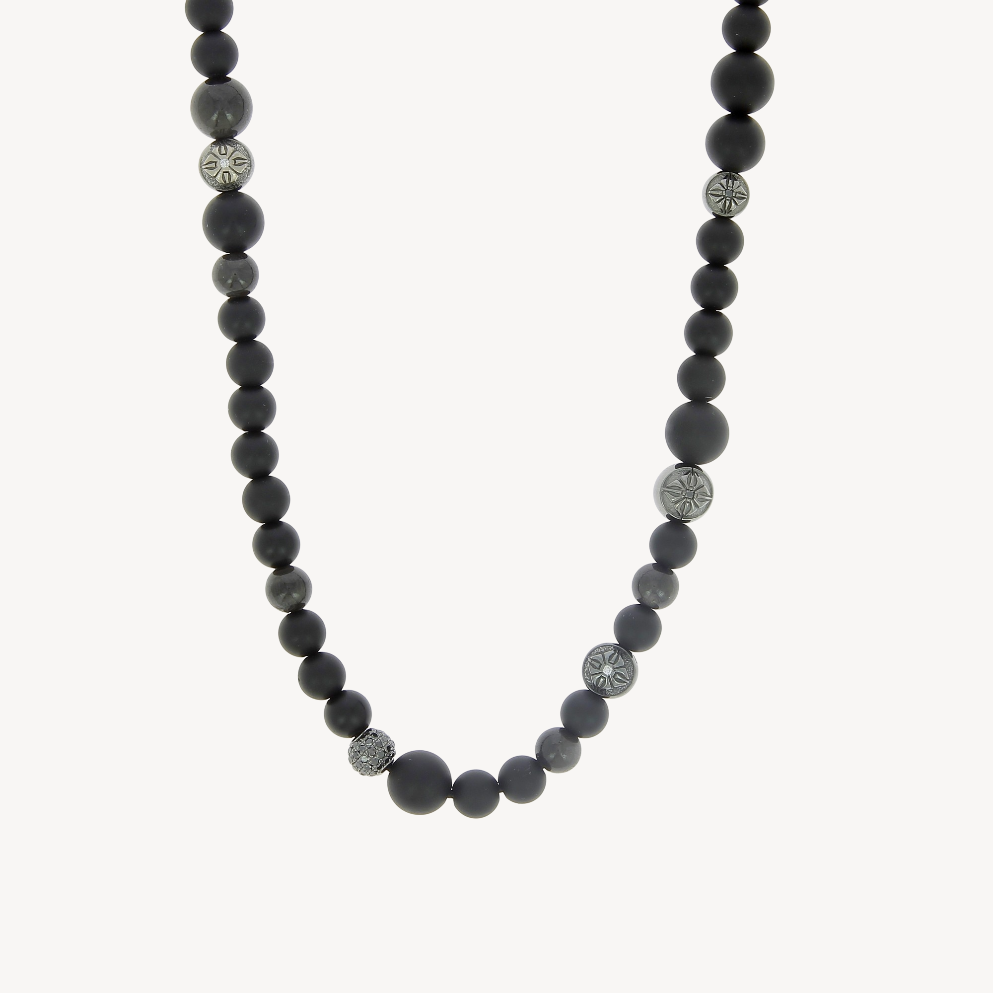 Onyx, grey sapphire and black diamonds necklace
