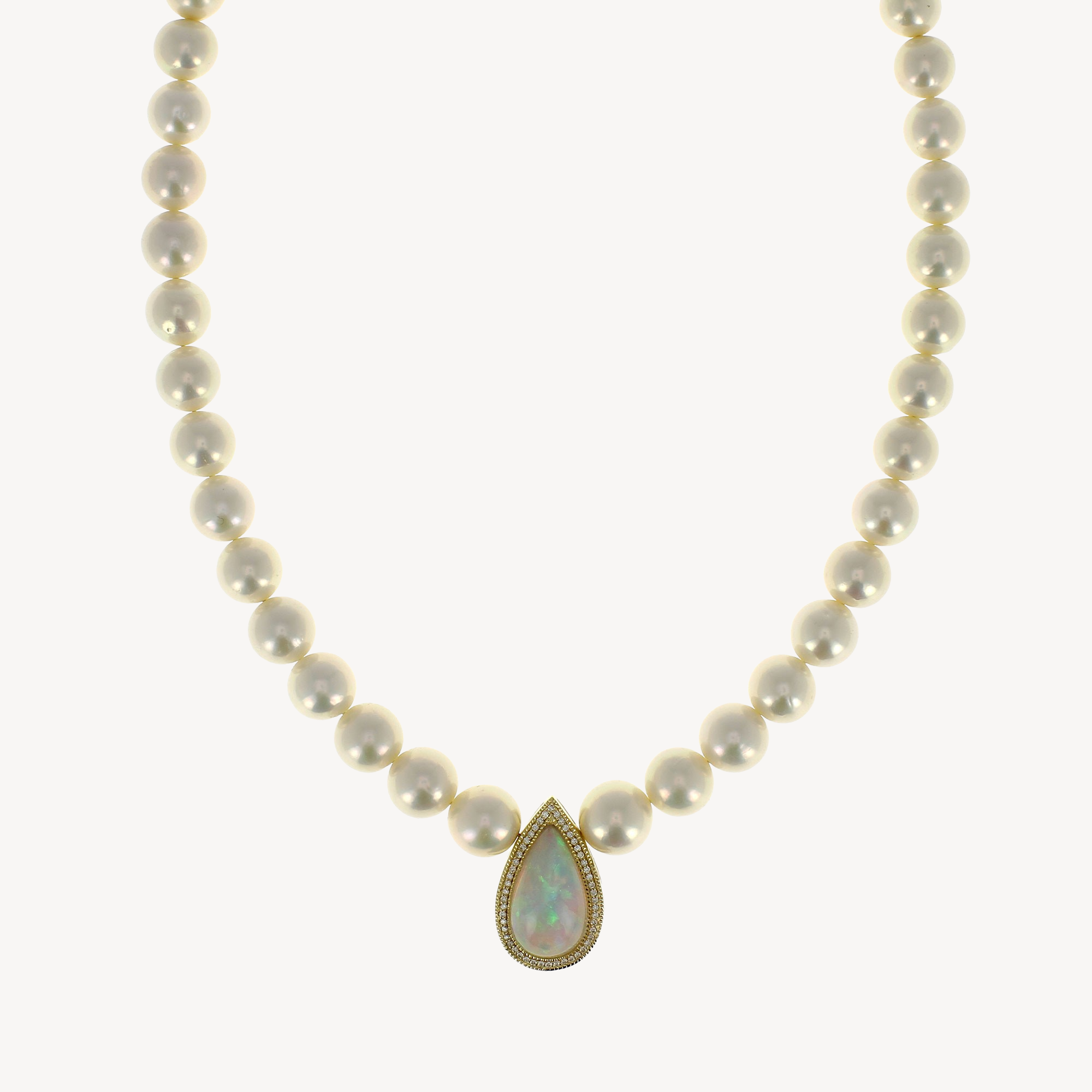 Opal Teardrop Freshwater Pearl Beaded Necklace