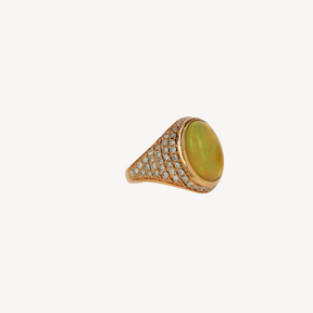 Oval Opal Dome Ring with Pave Diamonds