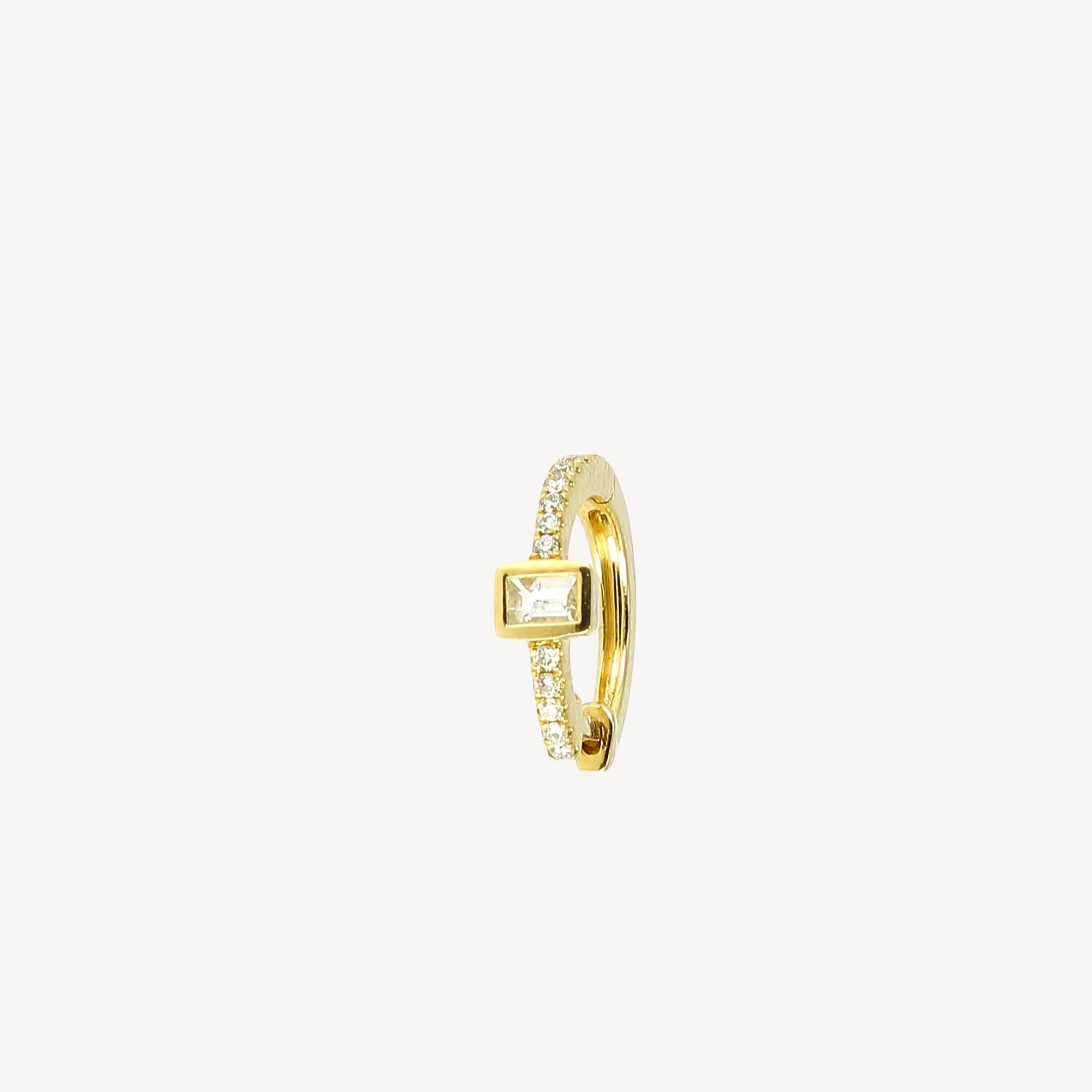Yellow Gold Baguette Pave Diamond Hoop