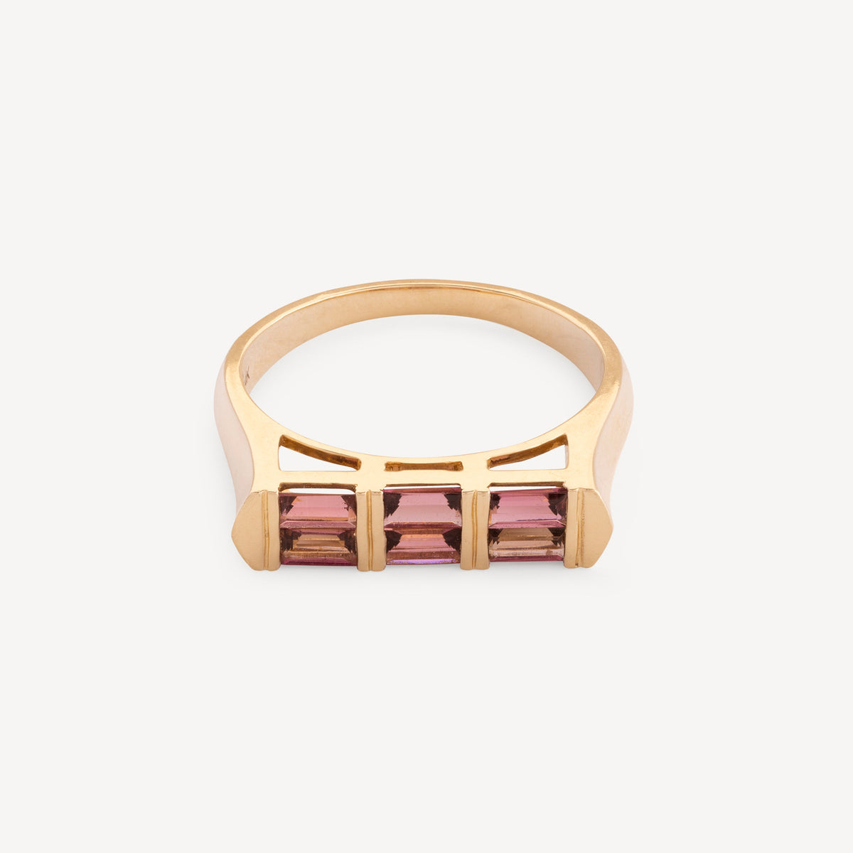 Pink Tourmaline Double Baguette Ring