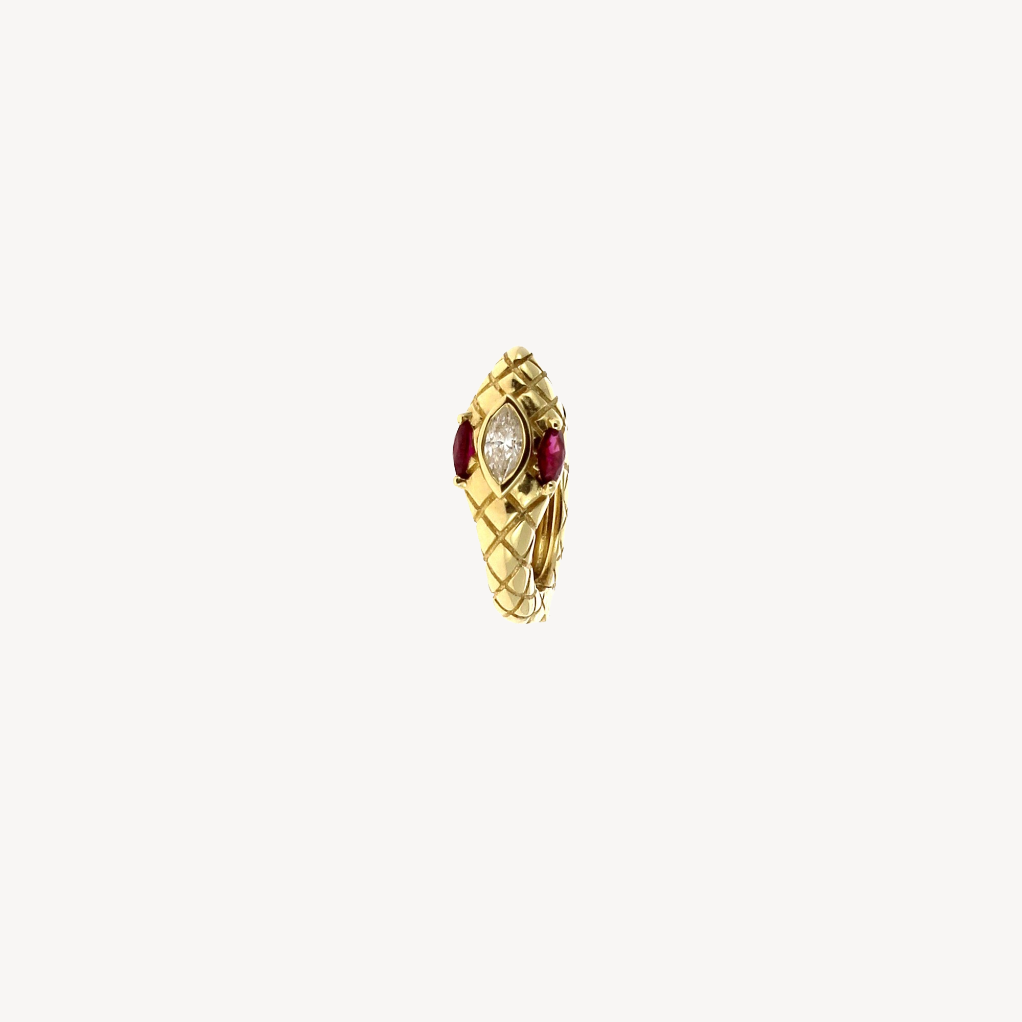 Ruby Marquise Eyes Snake Mini Hoop Yellow Gold