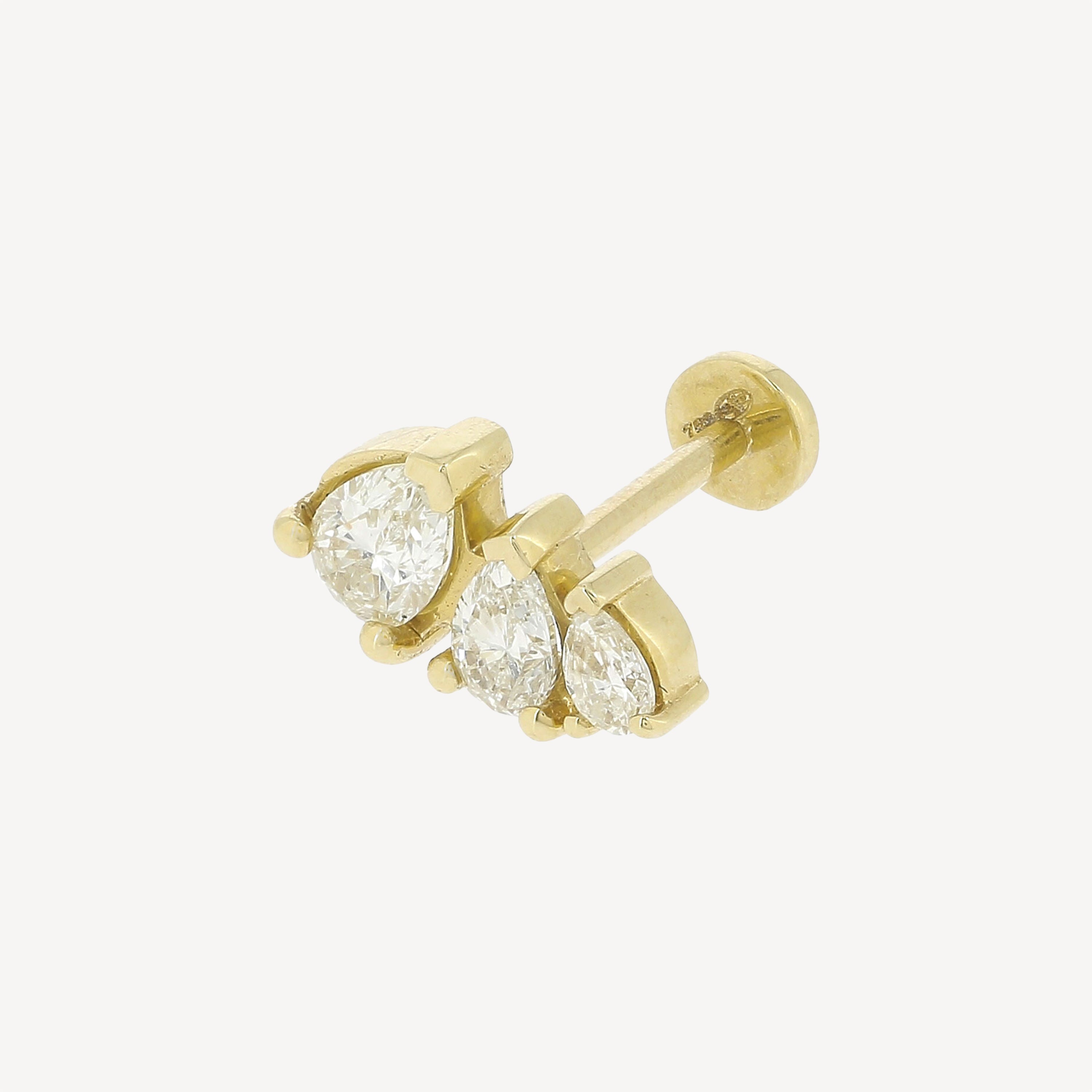 3 Degraded Pears Stud Yellow Gold